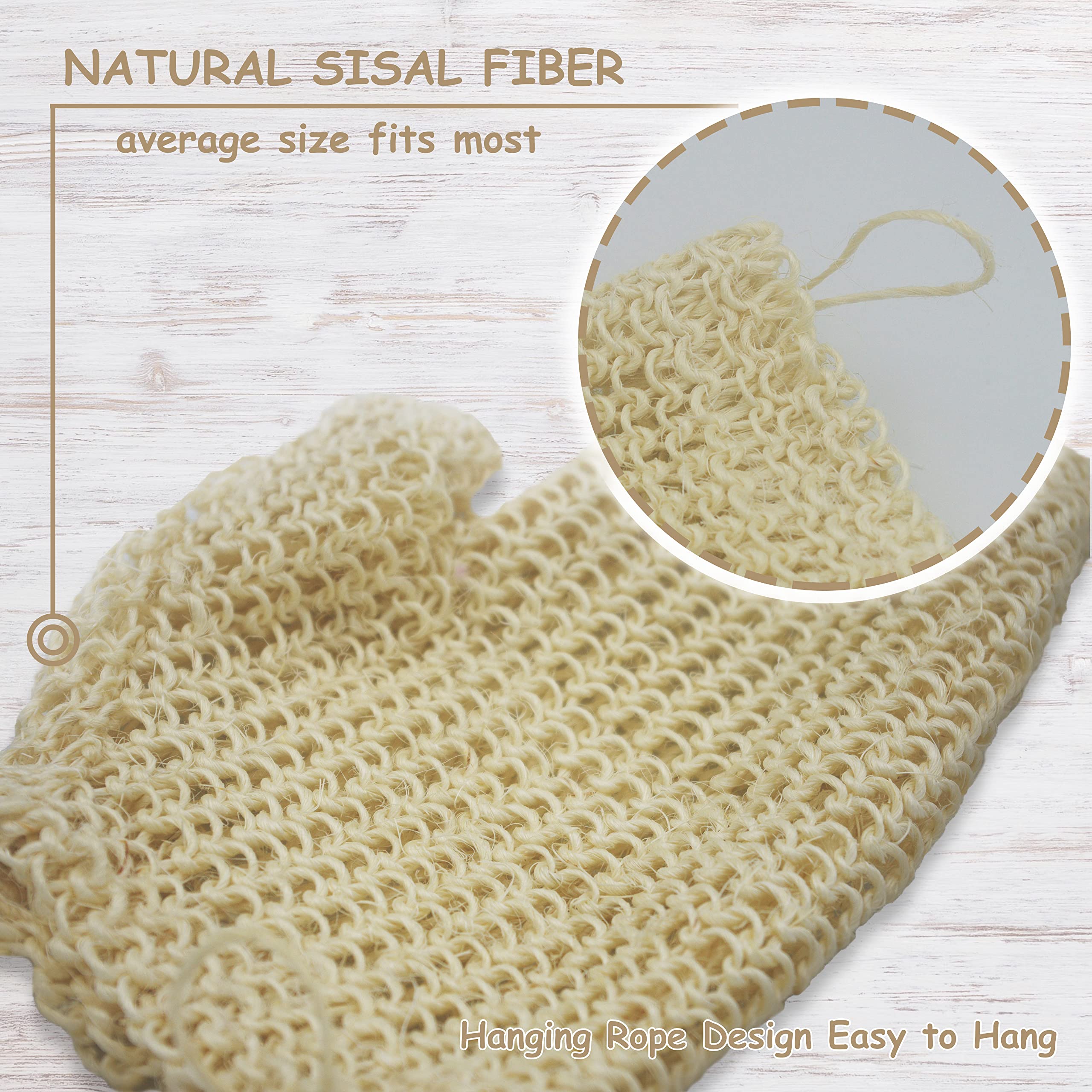 Classic Natural Sisal Bath Spa Shower Scrubber Sponge Fiber Glove Mitt Soften Smooth Renew Skin Anti-aging Eco-Friendly Pack of 2