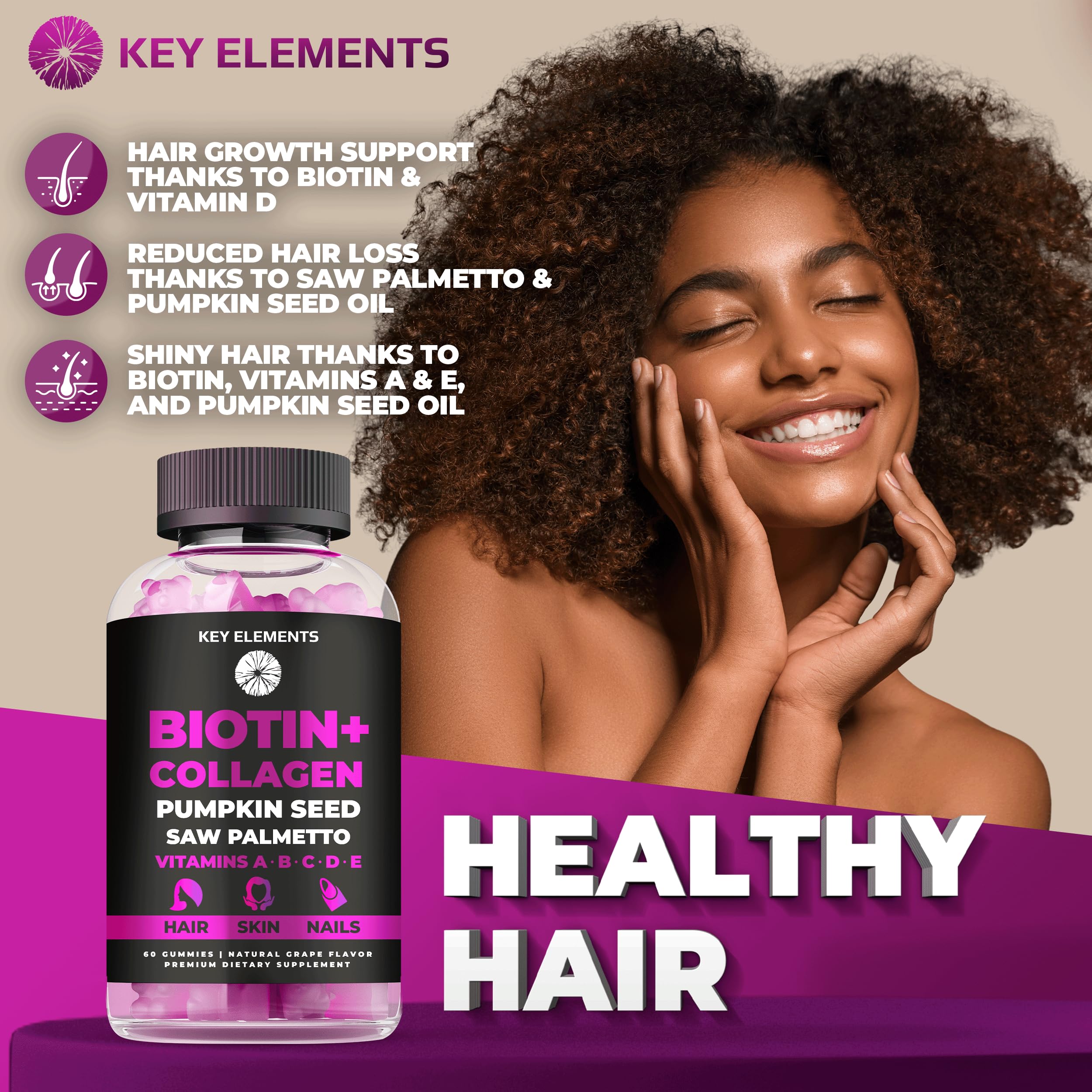 Hair Skin and Nails 10000mcg Biotin Gummies & Collagen Gummies - Biotin Vitamins Gummies for Hair Growth Pumpkin Seed Oil, Saw Palmetto Extract & Vitamins A B6 C D E - Biotin and Collagen Supplements