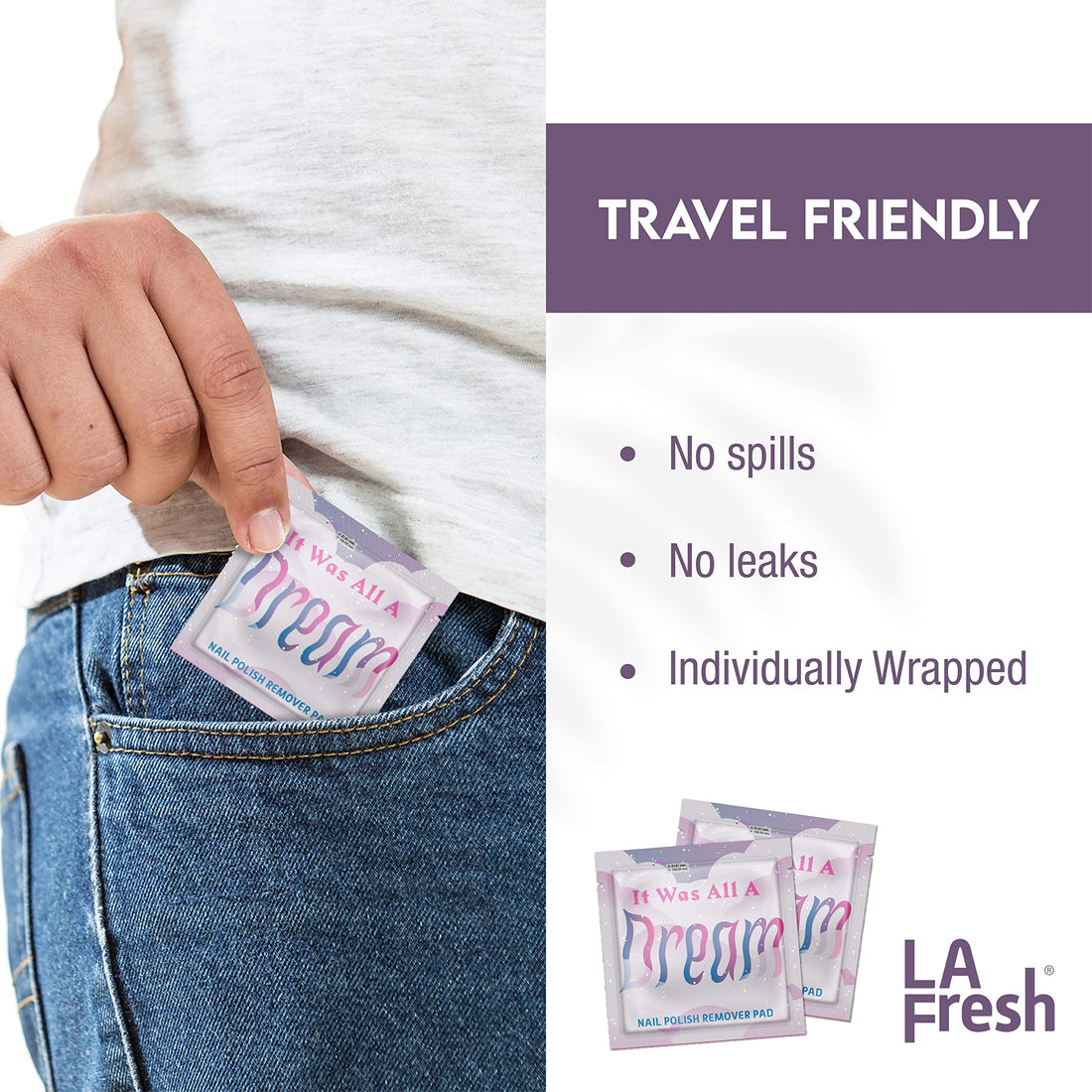 LA Fresh Classic Nail Polish Remover pads, disposable pre-soaked pads in individually sealed packet TSA Pre-approved - Pack of 50 packets