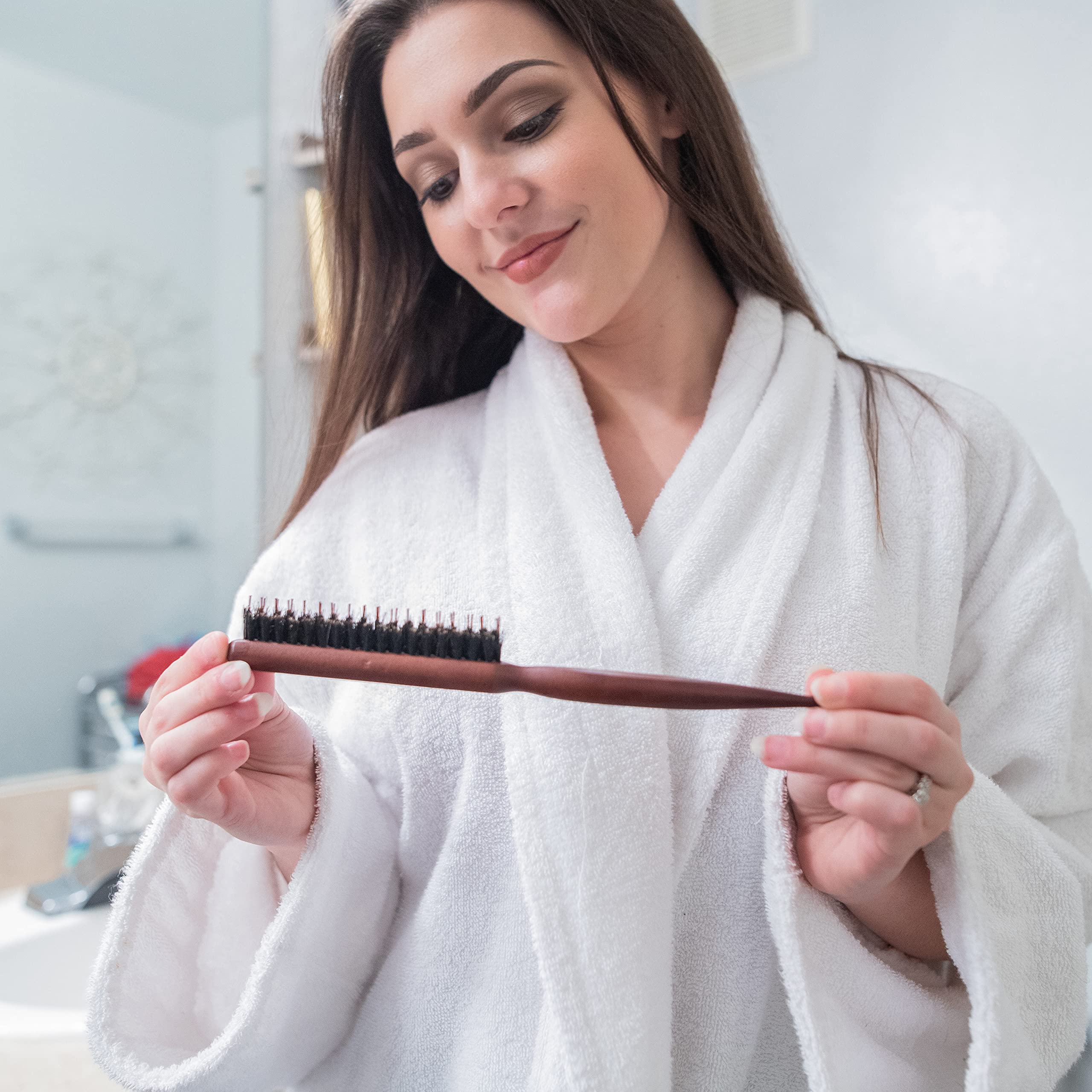 Boar & Nylon Bristle Teasing Brush -Teasing Comb with Rat Tail Pick for Hair Sectioning for Edge Control, Backcombing, Smoothing, and Styling Thin & Fine Hair to Create Volume