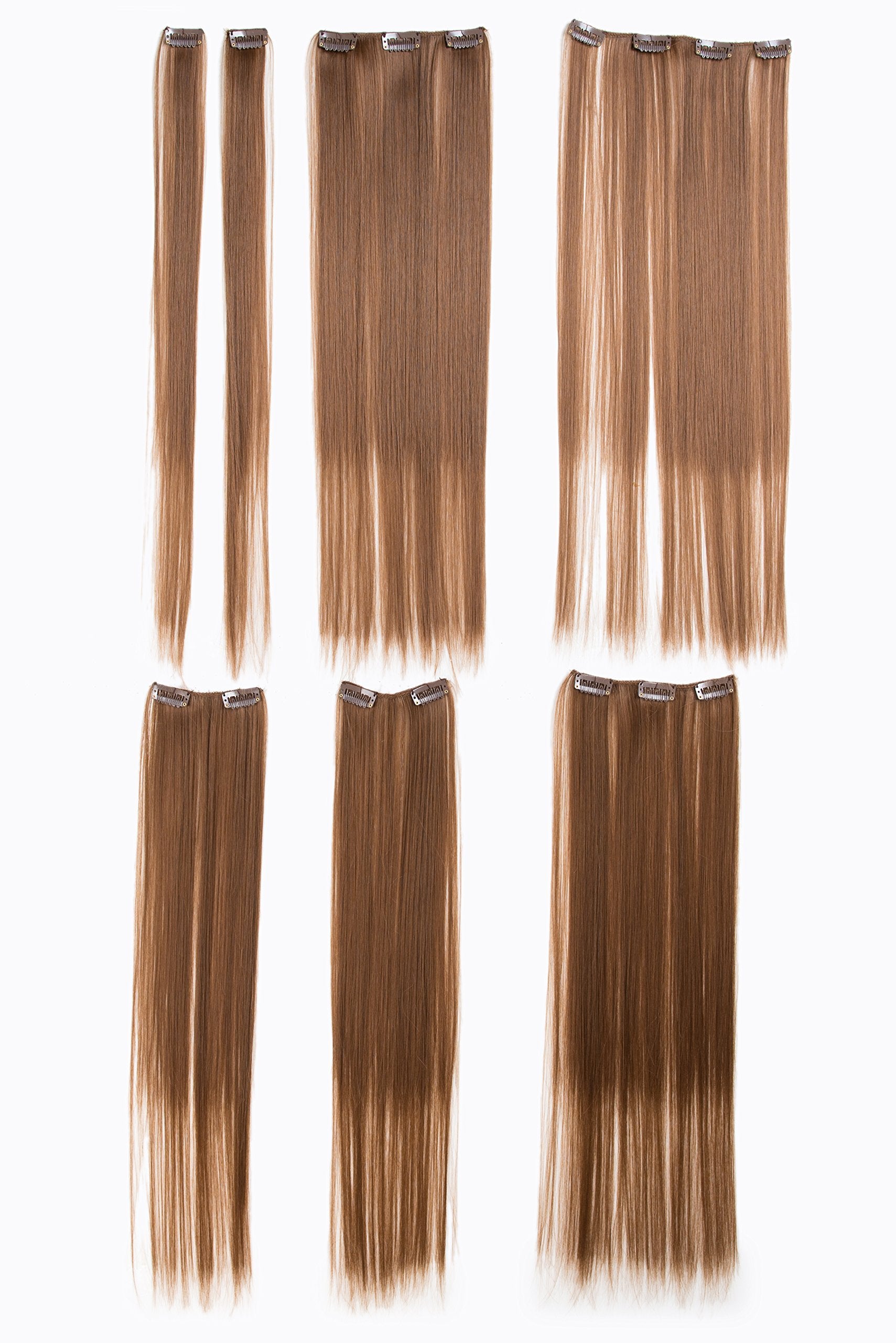 Dirty Brown-12# : SWACC Women 22 Inches Straight Full Head 7 Separate Pieces Heat Resistance Synthetic Hair Clip in Hair Extensions (Dirty Brown-12#)