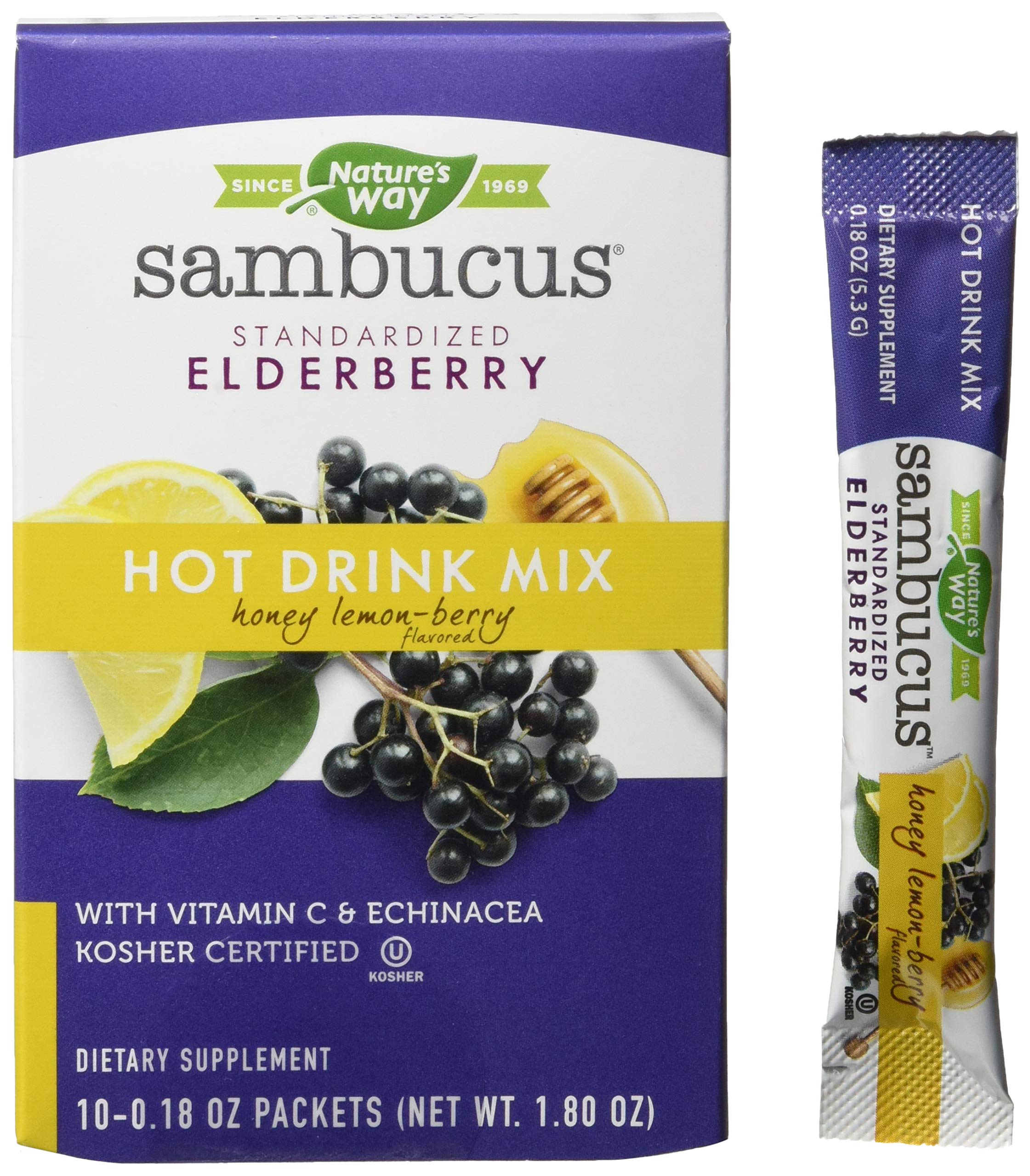 Nature's Way Nature's Way Sambucus Soothing Elderberry Hot Drink Mix, with Vitamin C & Echinacea, 10 Count, Honey Lemon-Berry Flavored, 10 Count (Pack of 12)