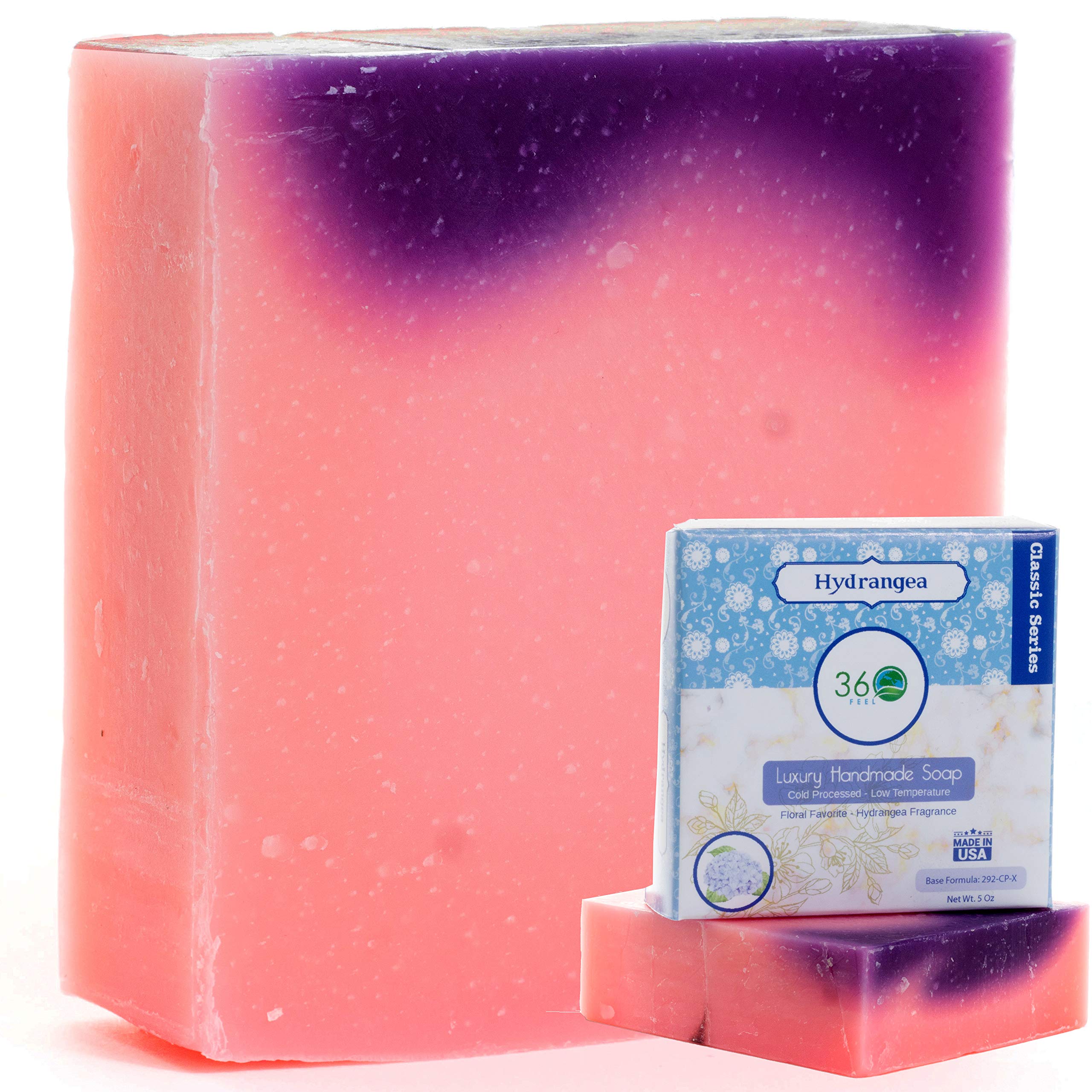 360Feel Hydrangea Soap -5oz Castile Handmade Soap bar - Hydrangea Floral fragrance- Pure Lavender Essential Oil Natural Soaps- Great as Anniversary Wedding Gifts Christmas stocking stuffer