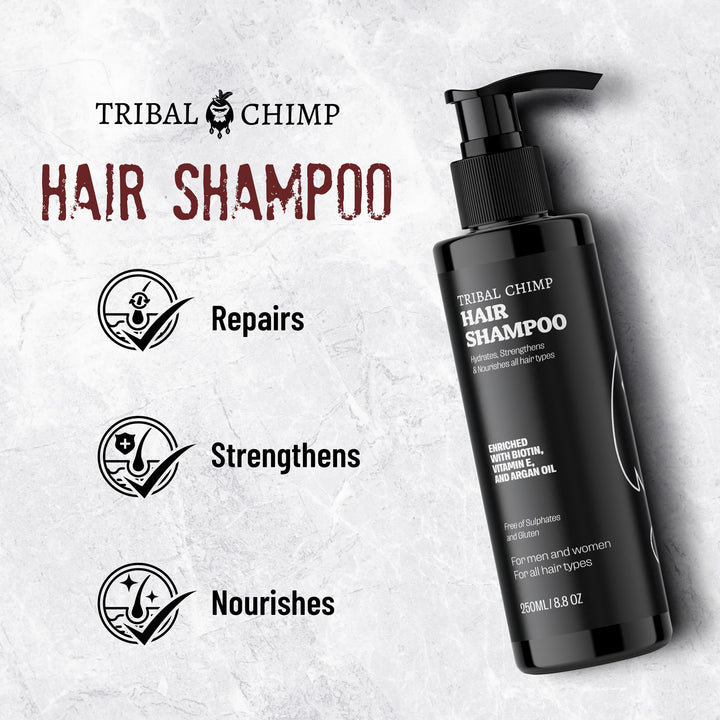 Tribal Chimp Hair Shampoo - Moisturizing Shampoo for Men and Women - For All Hair Types - Removes Excess Oil, Strengthens and Nourishes, 8.8oz