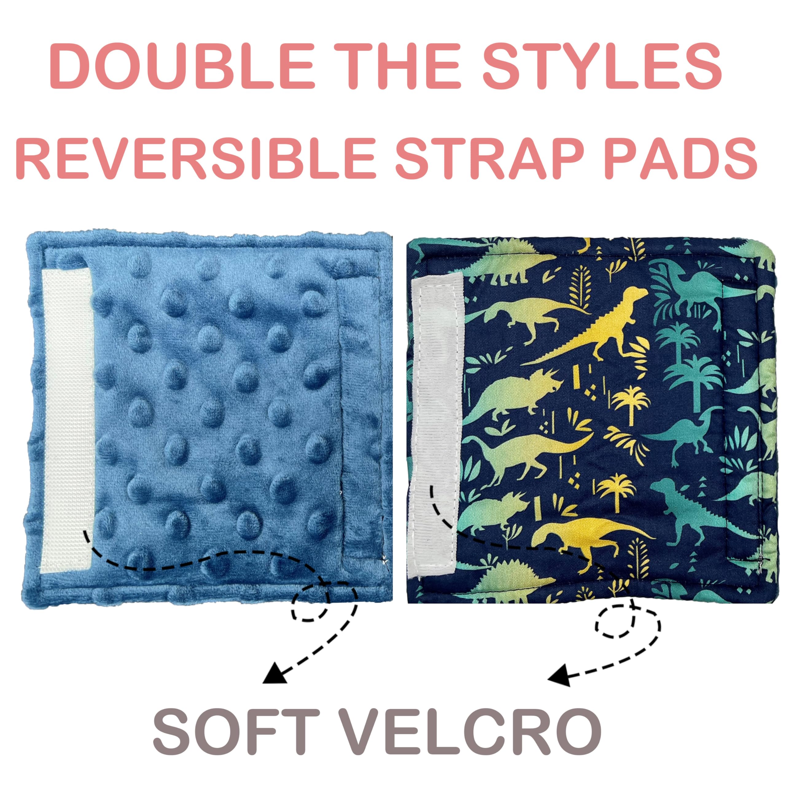 Baby Car Seat Neck Cover, Car Seat Strap Cover, Seat Belt Cushions Pads, Shoulder Strap Protectors, Reversible Pram Harness Covers in Minky Dinosaur, Baby Neck Pad Protector