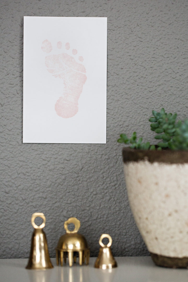 Pearhead Newborn Baby Handprint Or Footprint Clean-Touch Ink Pad Kit, No Mess Baby Safe Print Kit, Newborn Baby Girl Keepsake, 2 Impression Cards, Small Size, Pink