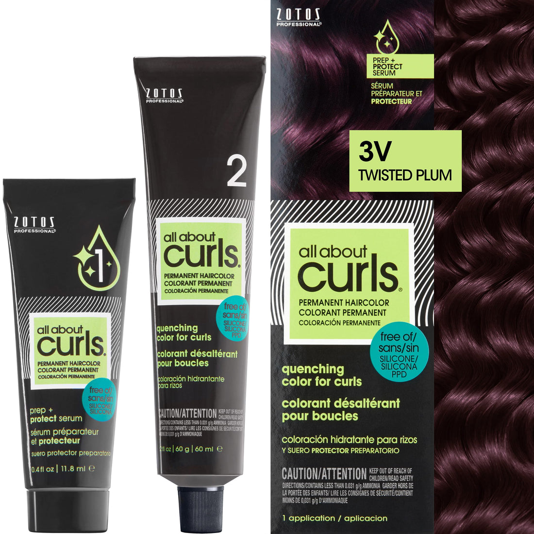 All About Curls Permanent Hair Color Dye, 100% Gray Coverage, 3V Twisted Plum