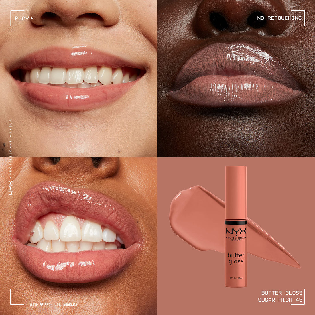 NYX PROFESSIONAL MAKEUP Butter Gloss Brown Sugar, Non-Stick Lip Gloss - Sugar High (Peachy Light Nude)