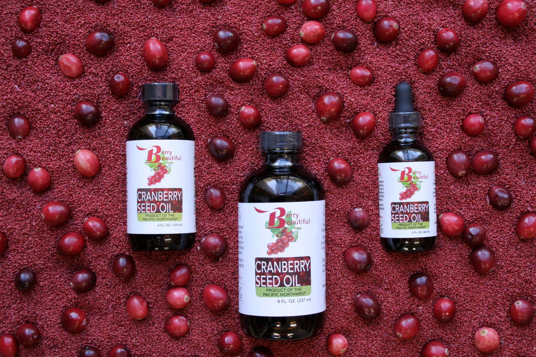 Cranberry Seed Oil - 2 Fl Oz (60 ml) Glass Bottle w/dropper - virgin, unrefined and cold-pressed by Berry Beautiful from US grown cranberry seed