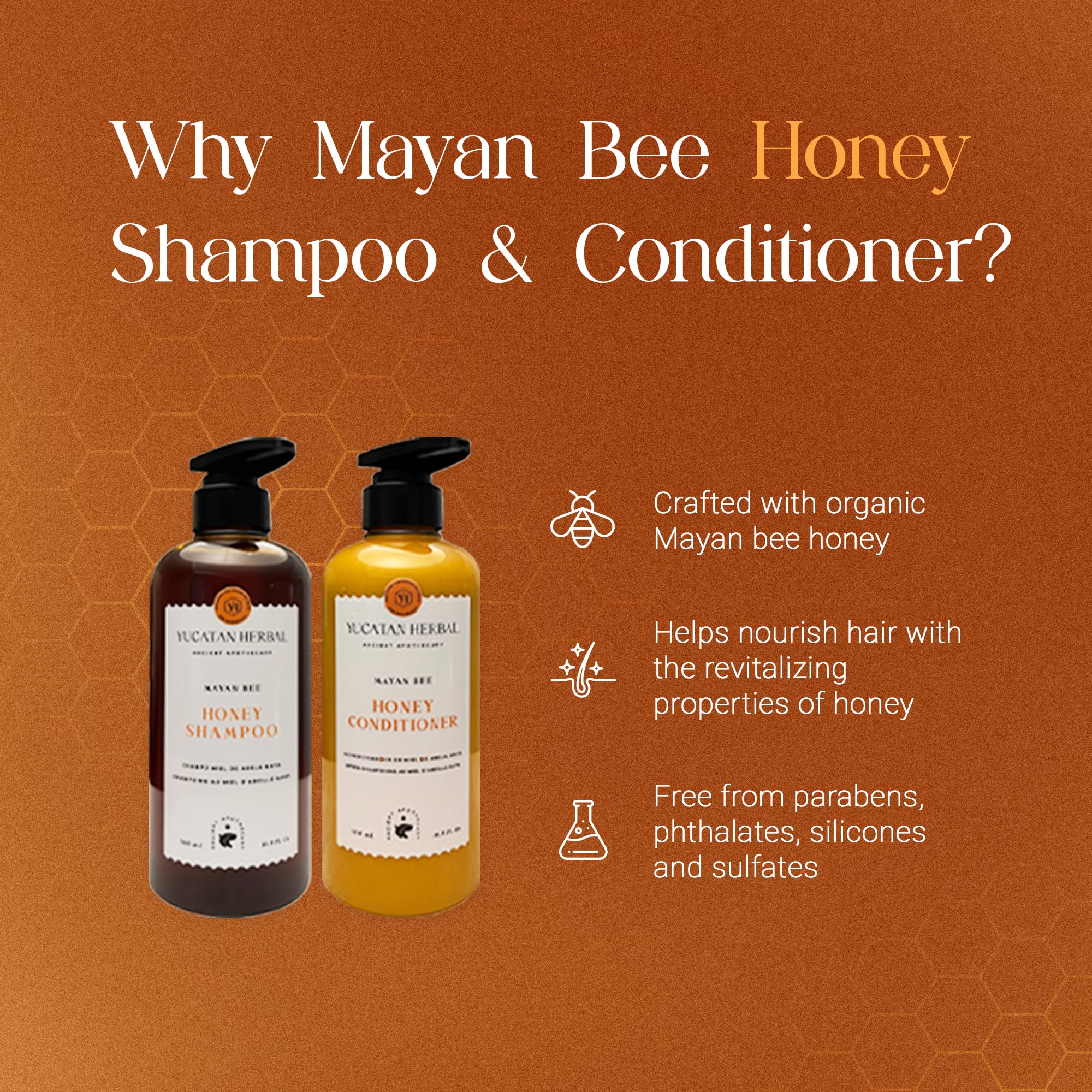 Yucatan Herbal Mayan Bee Honey Shampoo and Conditioner Set