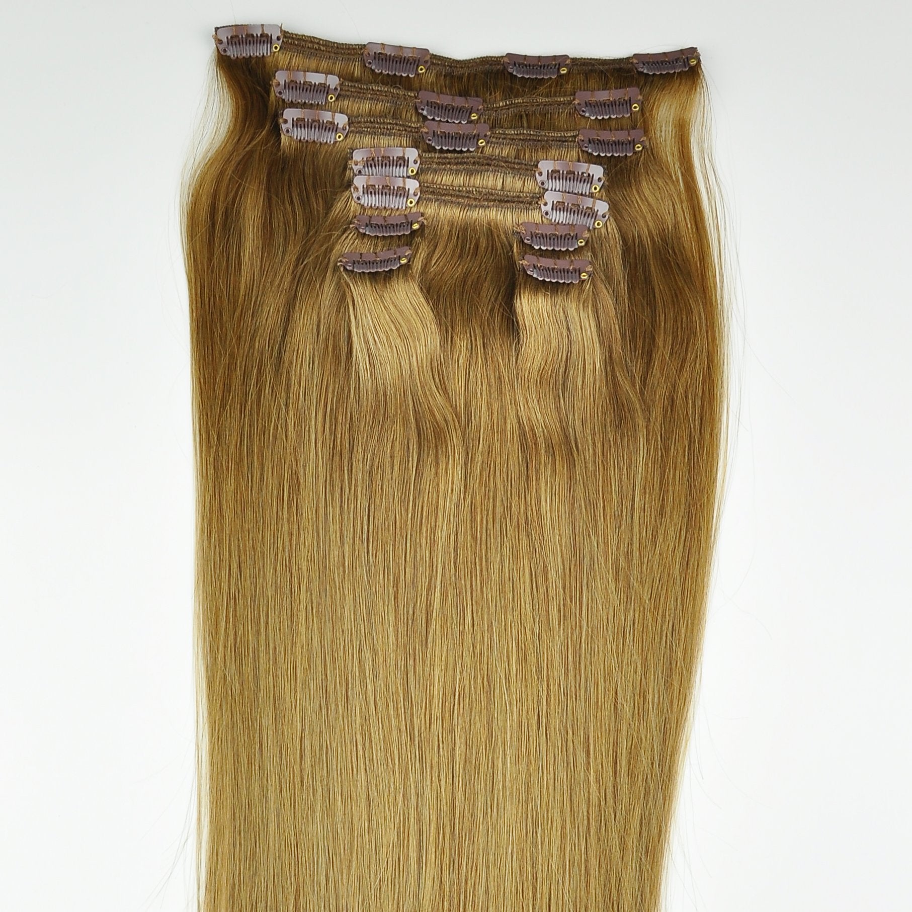 Tressmatch 16 18 Remy (Remi) Human Hair Clip In Extensions Light Brown (Color #8) 9 Pieces (Pcs) Full Head Set [Set Weight: 4.2oz/120grams]