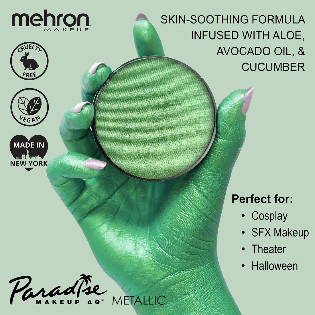 Mehron Makeup Paradise Makeup AQ Face & Body Paint (1.4 oz) (BRILLANT VERT BOUTEILLE GREEN)