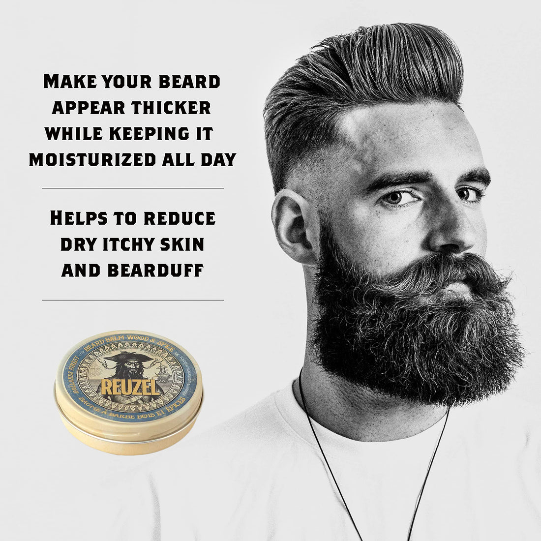 REUZEL - Wood and Spice Beard Balm For Men - Softens & Tames Rogue Hair - Adds Fullness & Reduces Itching - 1.3 oz