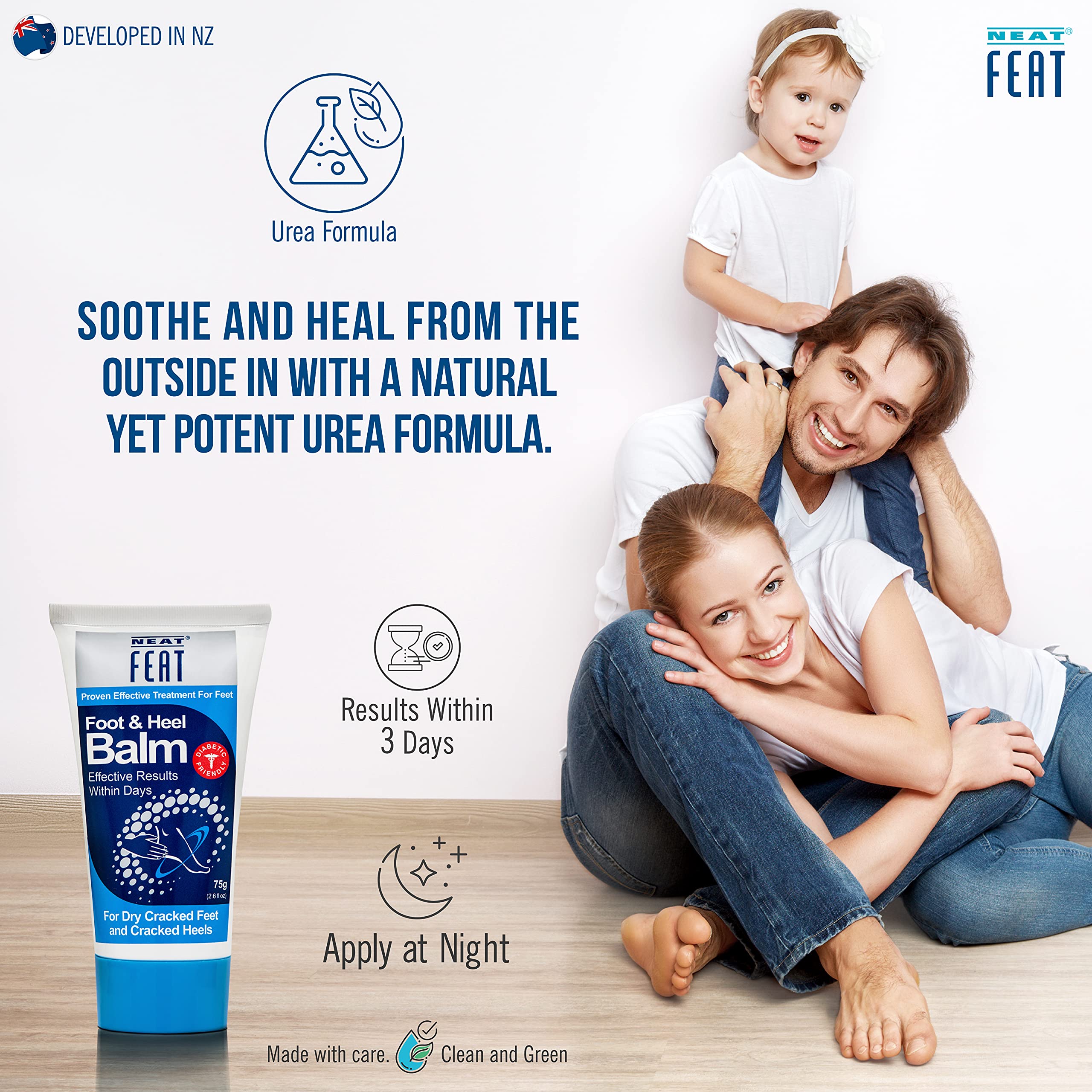 Neat Feat Foot and Heel Balm, 2 for 1, Moisturizing Foot Cream, for Dry & Cracked Skin on Heels and Feet, 5.2 Fl Oz