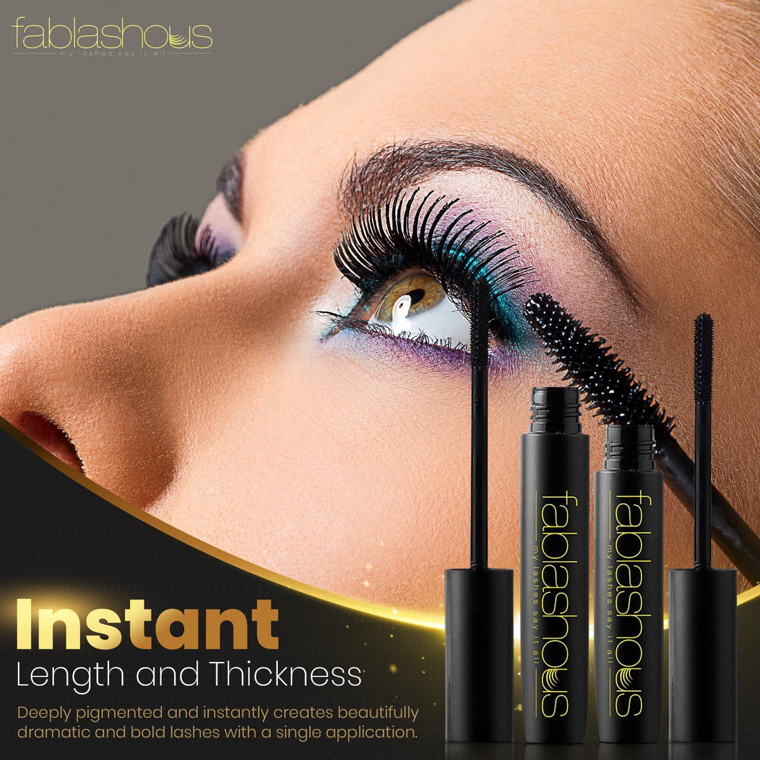 The Original Fablashous 3D Thickening and Lengthening Black Natural Green Tea Fibre Lash Mascara Extensions In Luxury Embossed Patterned Display Case - UK EYELASH SPECIALISTS
