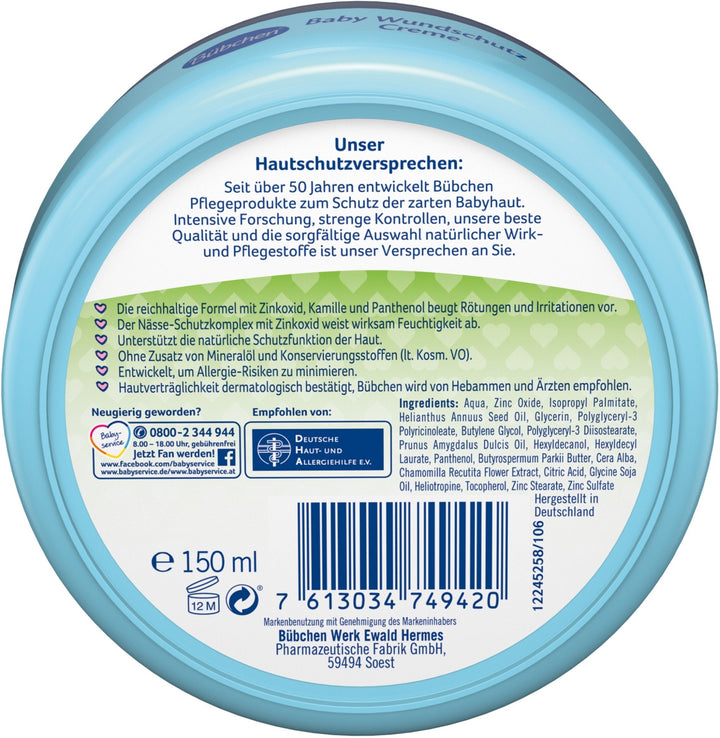 BUEBCHEN Wundschutz Baby Creme 150ml / 5.07 oz Anti-Sore Sore Protection