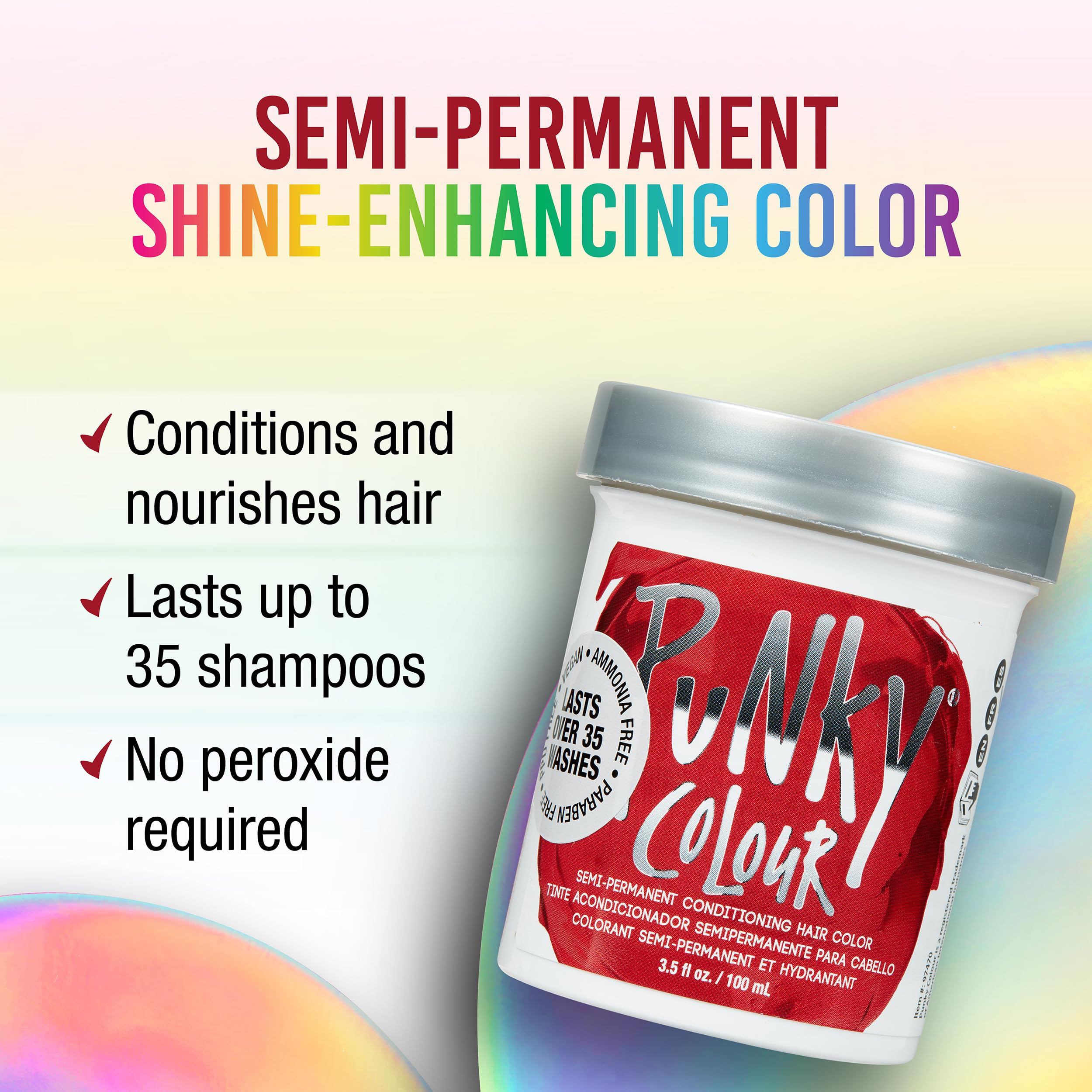 Punky Vermillion Red Semi Permanent Conditioning Hair Color, Vegan, PPD and Paraben Free, lasts up to 25 washes, 3.5oz