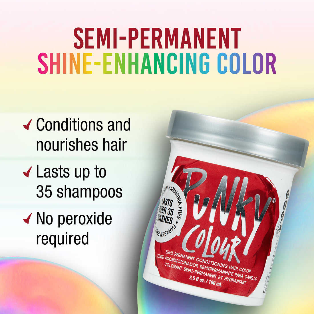 Punky Vermillion Red Semi Permanent Conditioning Hair Color, Vegan, PPD and Paraben Free, lasts up to 25 washes, 3.5oz