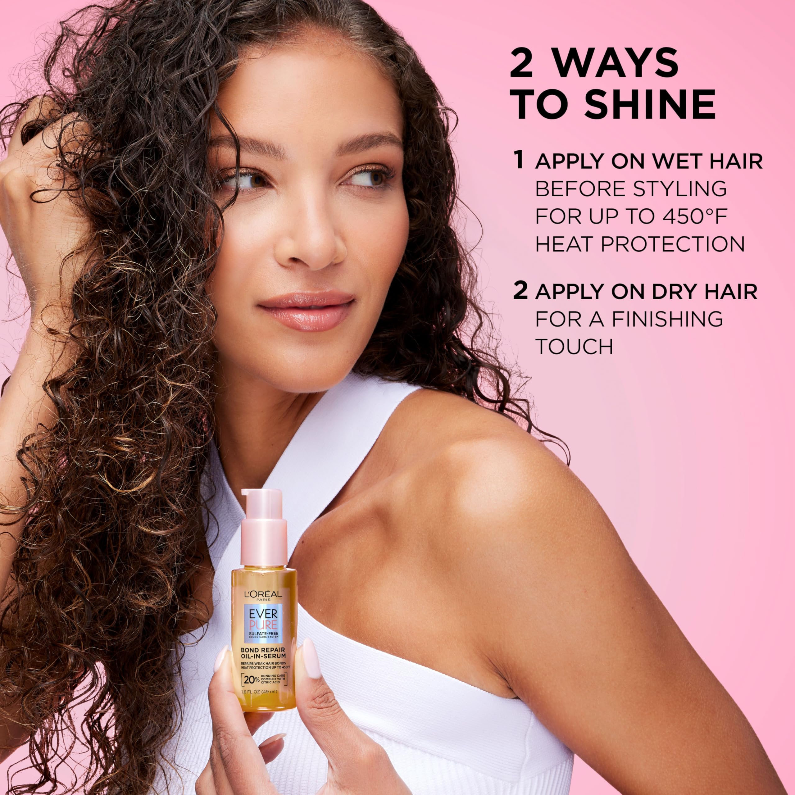 L'OREAL PARIS Bond Repair Oil-in-Serum for Damaged, Color Treated Hair, Heat Protectant, Strengthens Weak Bonds, Intense Shine and Frizz Control, EverPure, 1.6 Fl Oz