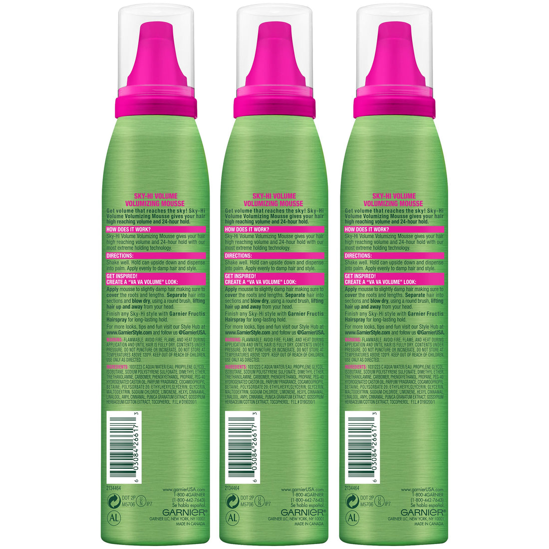 Garnier Hair Care Fructis Style Sky-hi Volume Volumnizing Mousse, 3 Count