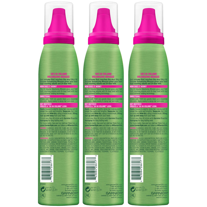 Garnier Hair Care Fructis Style Sky-hi Volume Volumnizing Mousse, 3 Count