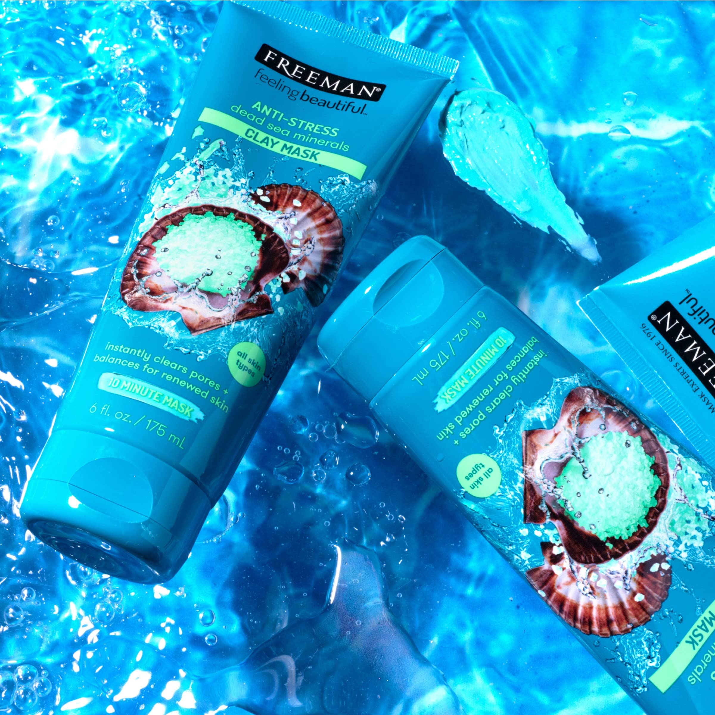 Freeman Anti-Stress Clay Mask, Dead Sea Mineral Face Mask, Lavender & Sea Salt Balance & Calm Skin, Unclog Pores, Facial Mask For All Skin Types, No Harsh Chemicals, 6 fl. oz./175 ml Tube, 1 Count