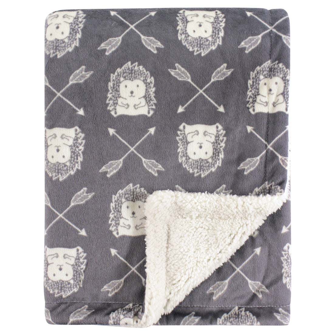 Hudson Baby Unisex Baby Plush Mink and Sherpa Blanket, Hedgehog, One Size