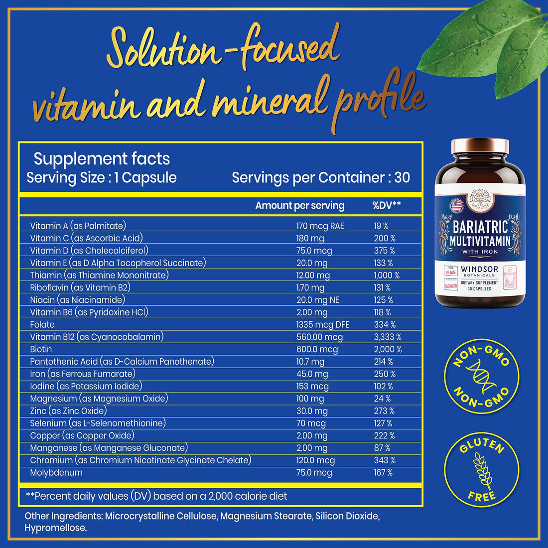 Bariatric Multivitamin with Iron - 45mg Iron Easy to Swallow, One a Day Bariatric Vitamins for Women and Men - Gastric Bypass, Gastric Sleeve Recovery Vitamin Multivitamins - 30 Caps