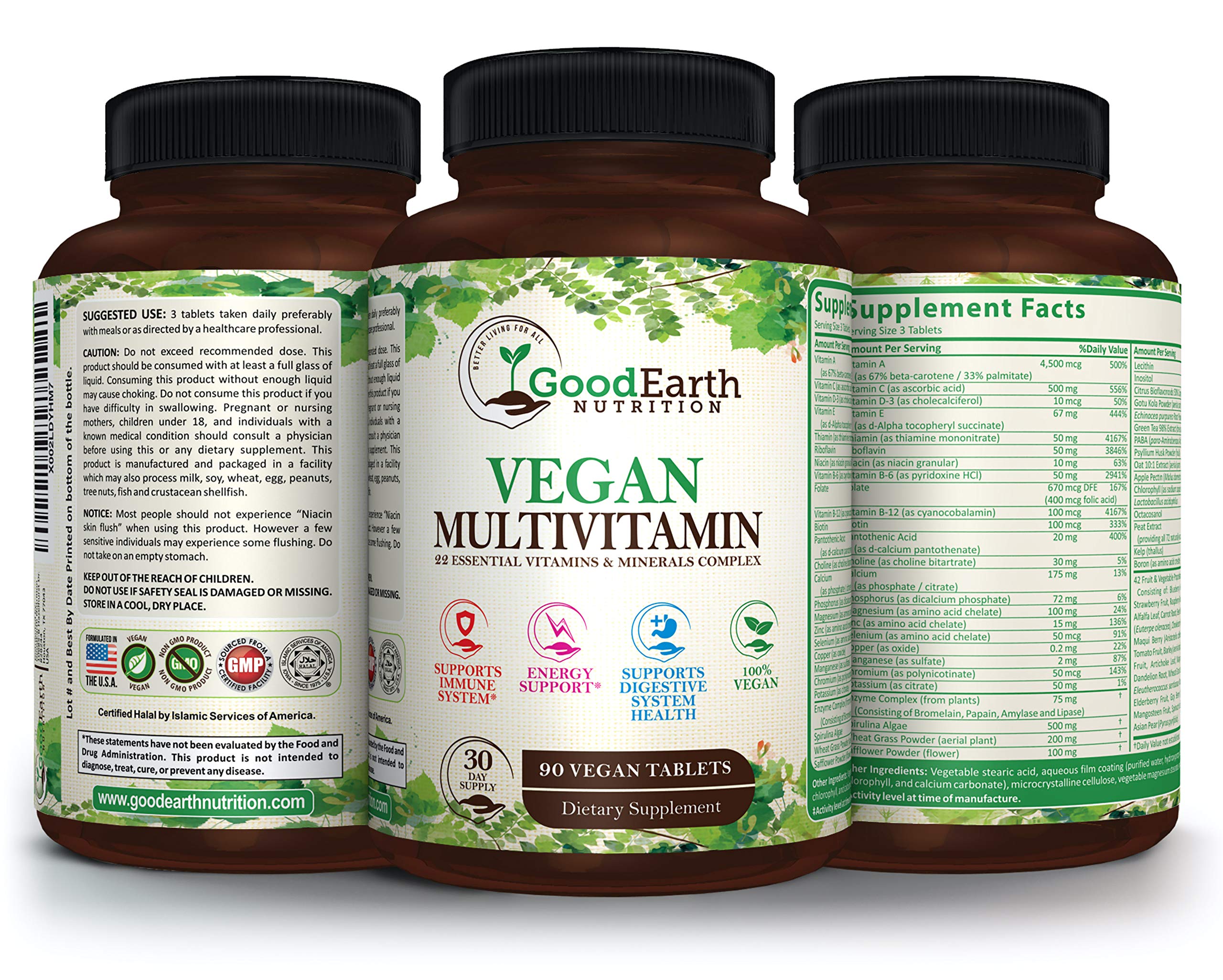 Vegan Multivitamins for Men & Women - Vitamins A , B Complex , C , D3 , Zinc , Magnesium , Spirulina , Antioxidants - Daily Multivitamin Mineral Supplement with Proprietary Fruit & Vegetable Blend