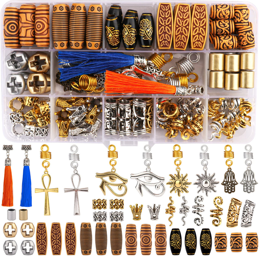 110PCS Retro Metal Dreadlock Accessories Hair Tube Beads Wooden-Like Beads Handmade DIY Tassel Hair Decoration Hair Jewelry for Locs Braids Men Women Hip-Hop Style