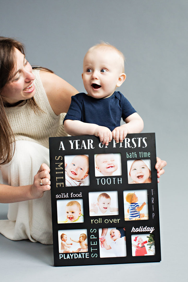 Pearhead Baby's Firsts Keepsake Picture Frame, Display Photos of Your Favorite Moments from Baby's First Tooth to Baby’s First Trip, Black