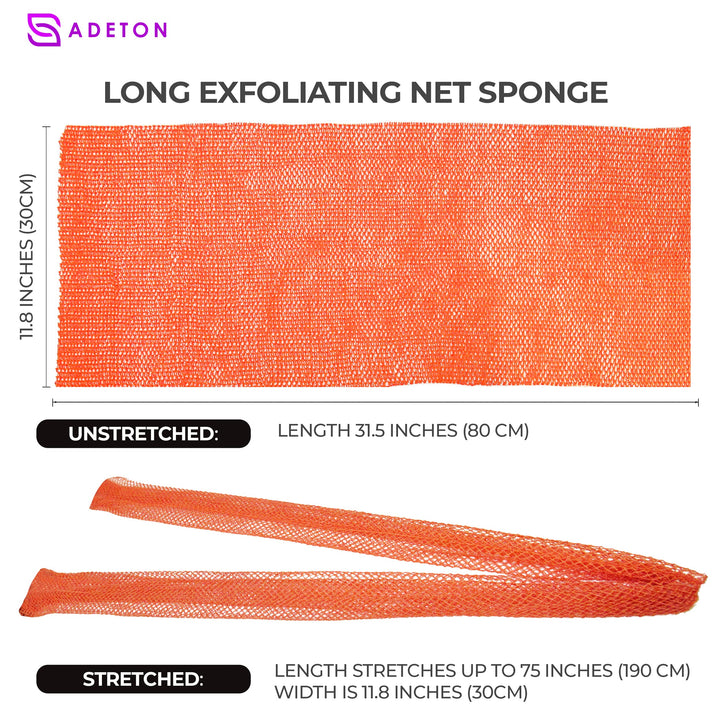 Adeton African Net Sponge, Exfoliating Body Scrubber, Body Exfoliator, Long Net Sponge, 17 Colors, Sapo, Shower Bath Accessories, Back Foot Scalp Scrub, Flat Dead Skin Remover Body Wash (Peach)
