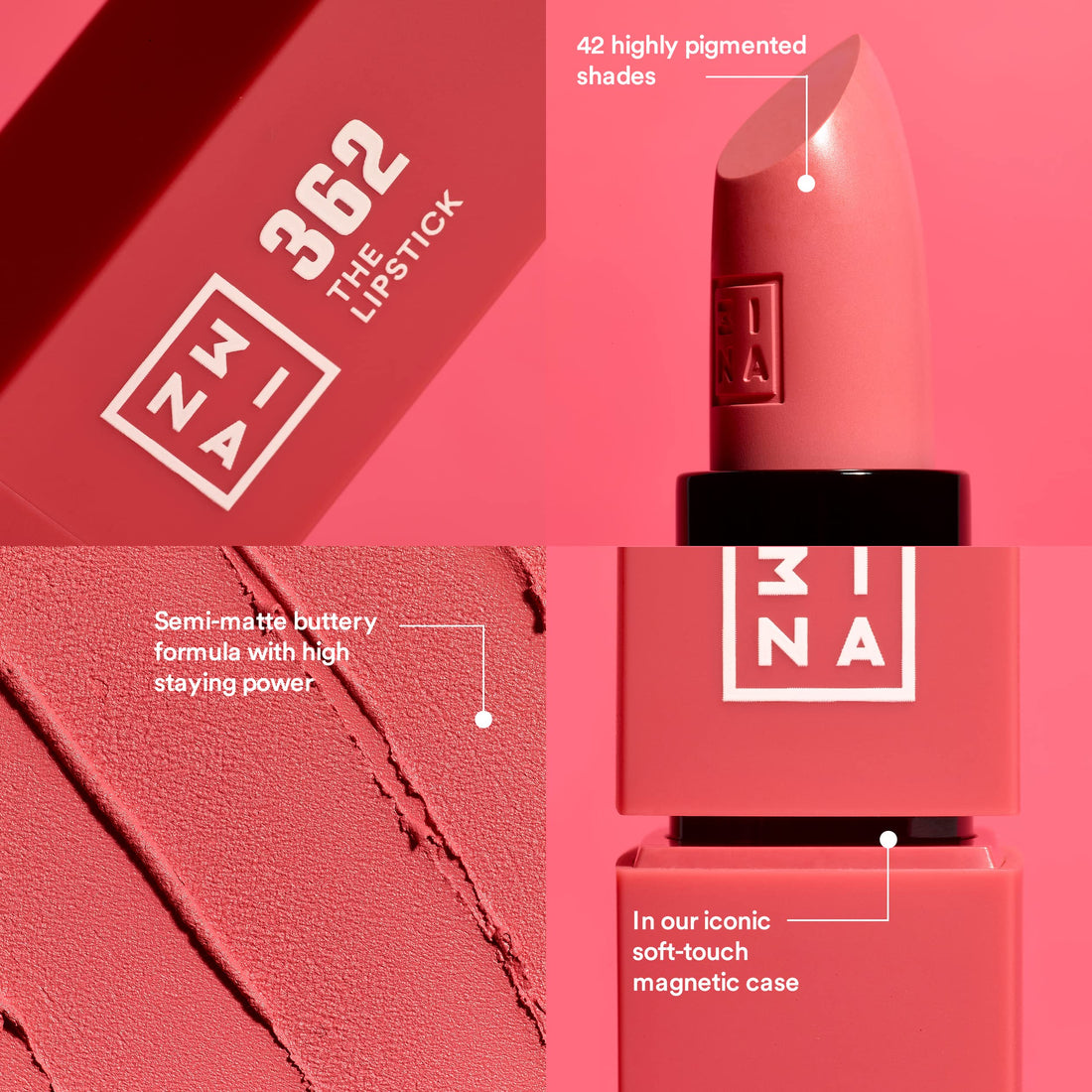 3INA The Lipstick 900 Panther Black - Long Lasting, Smudge Proof, Matte Lipstick for Women and Men - Vegan, Cruelty Free Formula - Waterproof, Moisturizing, Hydrating - 0.11 oz