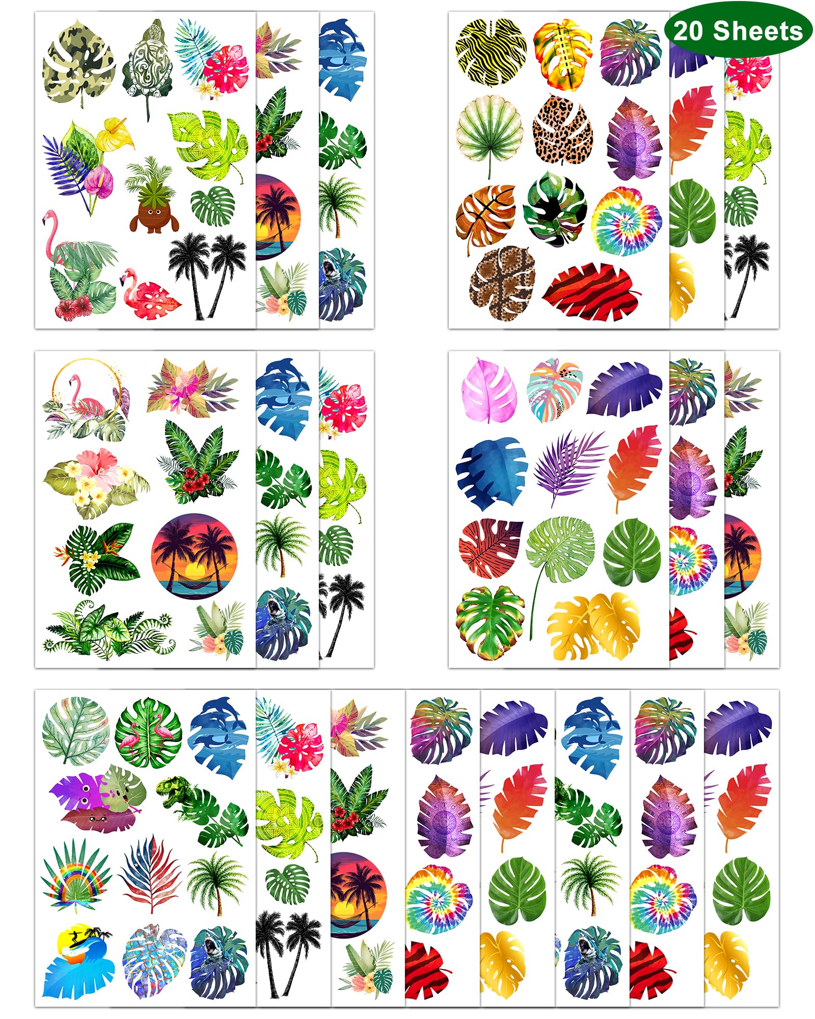 200 Pieces Palm Leaves Temporary Tattoos Stickers,20 Sheets Tropical Leaves Themed Tattoos Stickers Party Decoration Supplies Party favors for Kids Adults