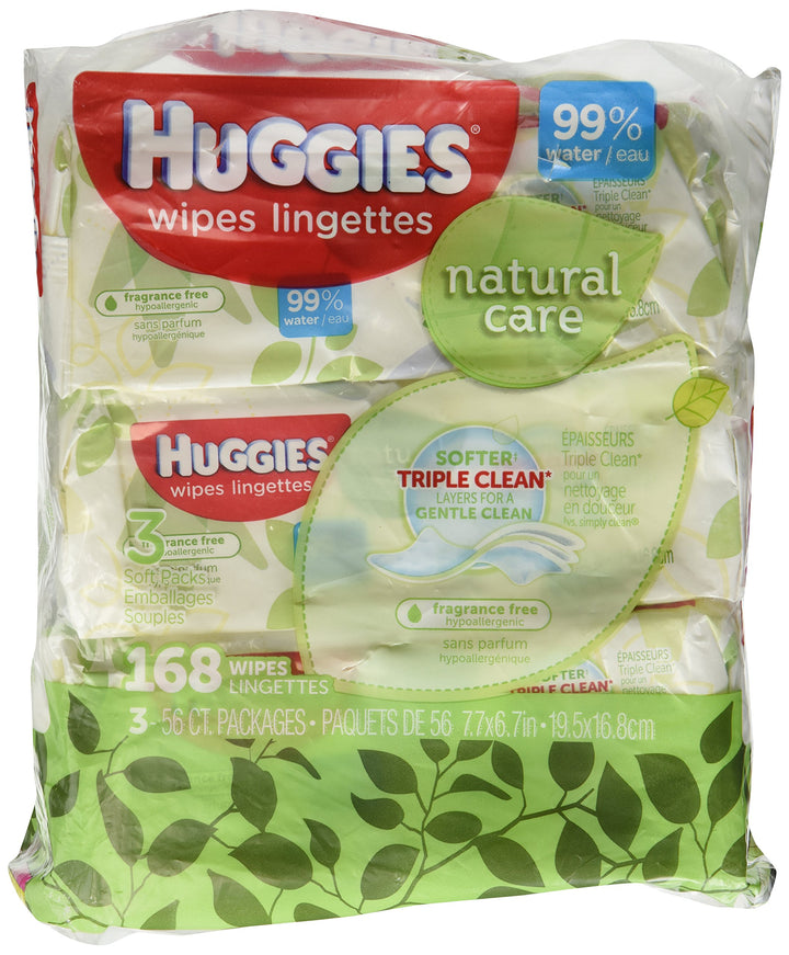 Huggies Natural Care Fragrance Free Soft Pack Wipes - 3 packs of 56 sheets each; 168ct. total