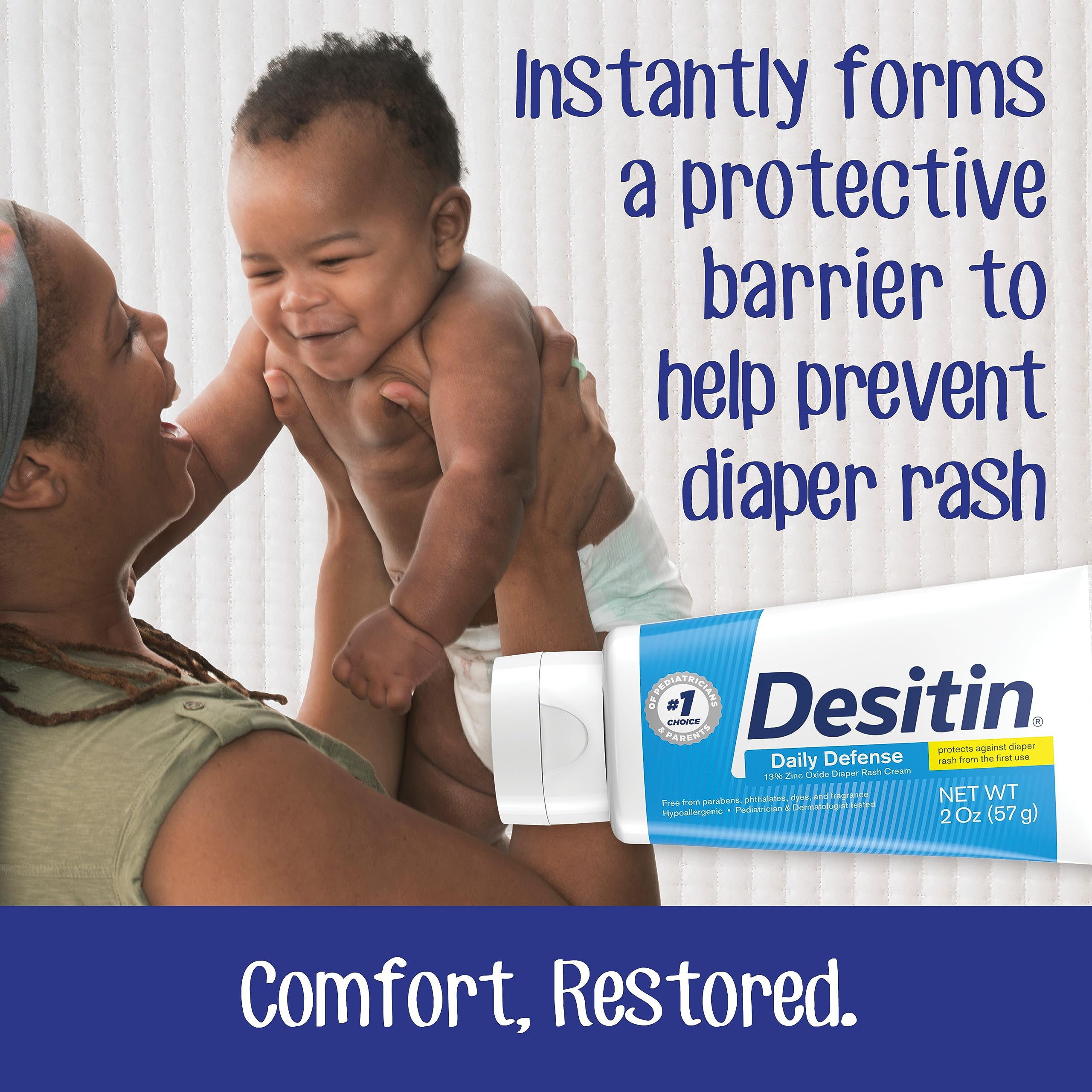 Desitin Daily Defense Baby Diaper Rash Cream with Zinc Oxide to Treat, Relieve & Prevent diaper rash, Hypoallergenic, Dye-, Phthalate- & Paraben-Free, 4.8 oz