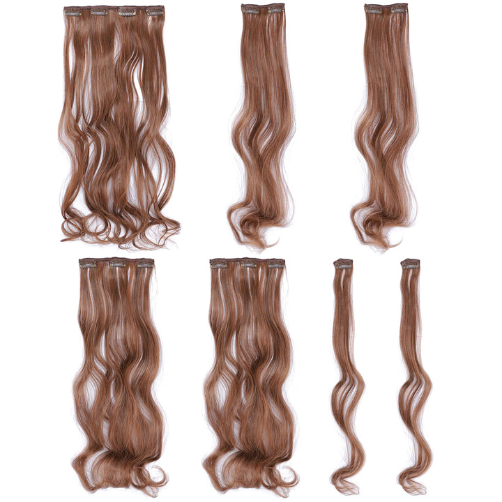 Dark Brown/Medium Auburn Mixed-4/30# : SWACC Women 20 Inches Curly Full Head 7 Separate Pieces Heat Resistance Synthetic Hair Clip in Hair Extensions (Dark Brown/Medium Auburn Mixed-4/30#)