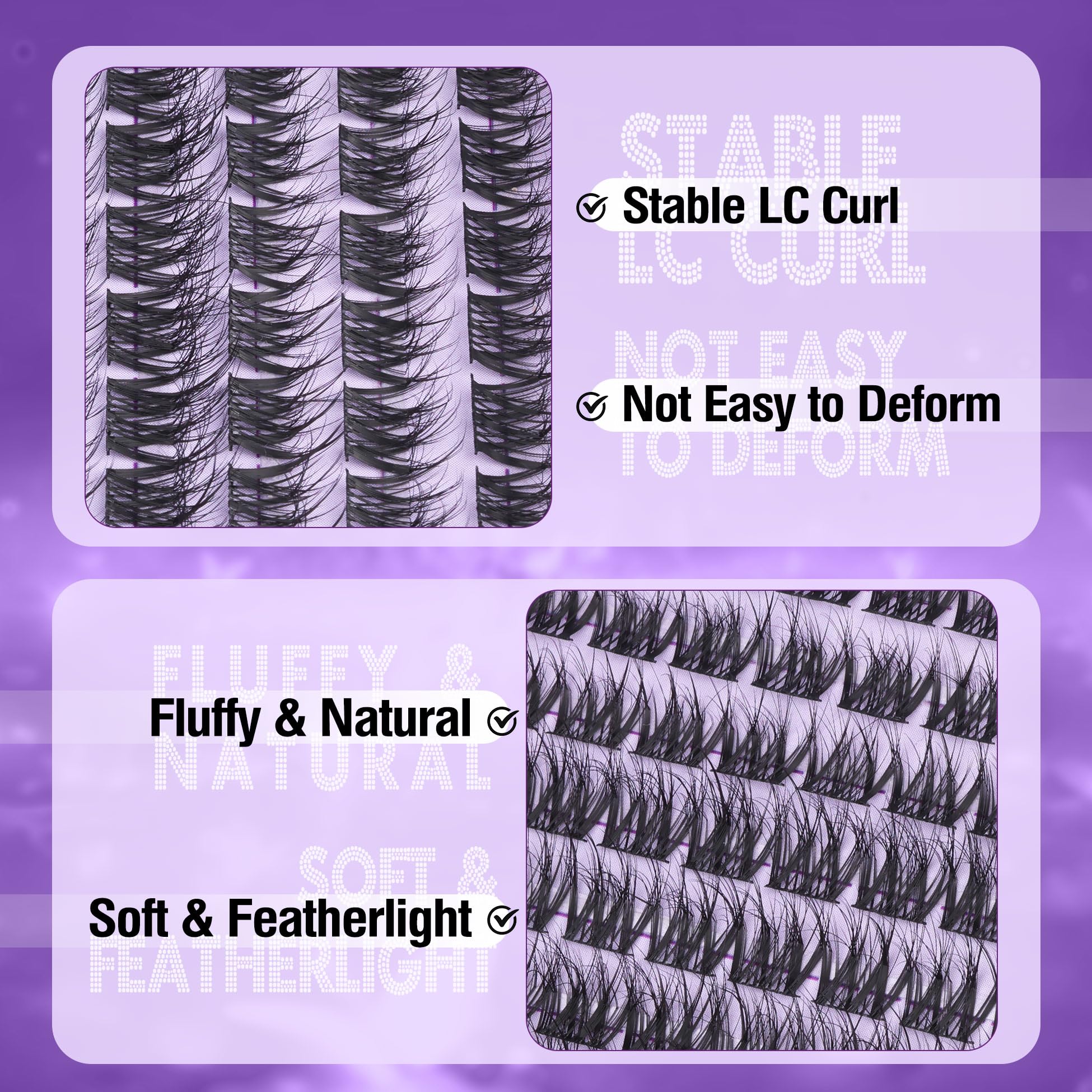 Mavphnee Lash Clusters Kit Feathery Eyelash Extensions Kit LC-Curly Natural Cluster Lashes Kit Wispy Individual Lash Extensions Kit with Waterproof Lash Bond and Seal and Remover and Tweezers