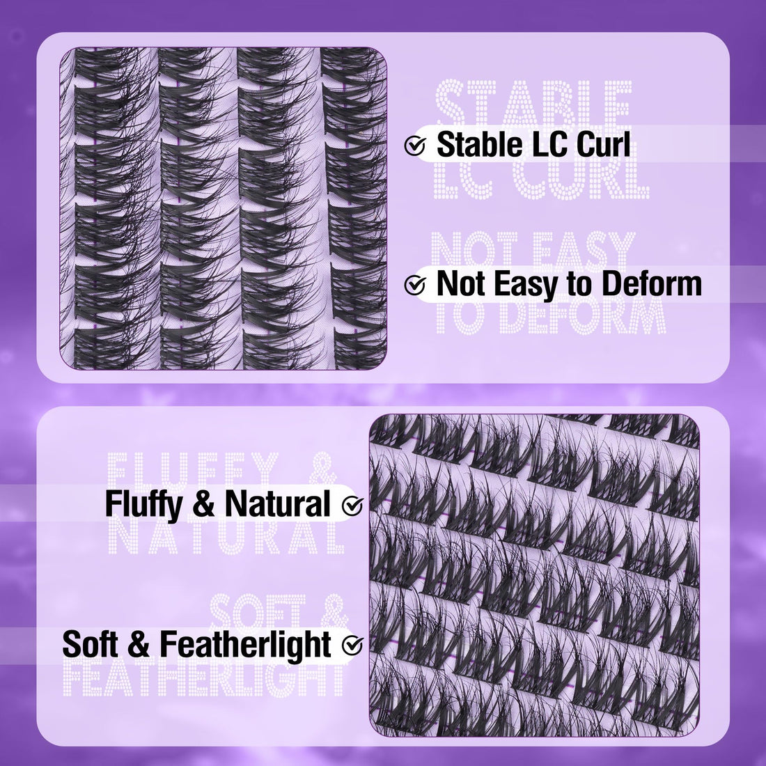 Mavphnee Lash Clusters Kit Feathery Eyelash Extensions Kit LC-Curly Natural Cluster Lashes Kit Wispy Individual Lash Extensions Kit with Waterproof Lash Bond and Seal and Remover and Tweezers