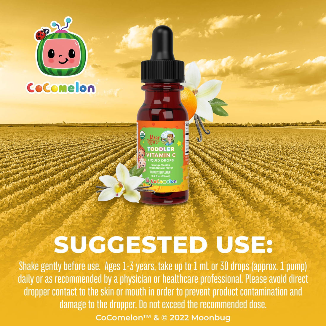 MaryRuth Organics | CoComelon Kids Vitamin C Liquid Drops for Ages 4-13 Years | USDA Organic | Immune Support & Overall Health | USDA Organic | Vegan | Non-GMO | Gluten Free | 15 Servings