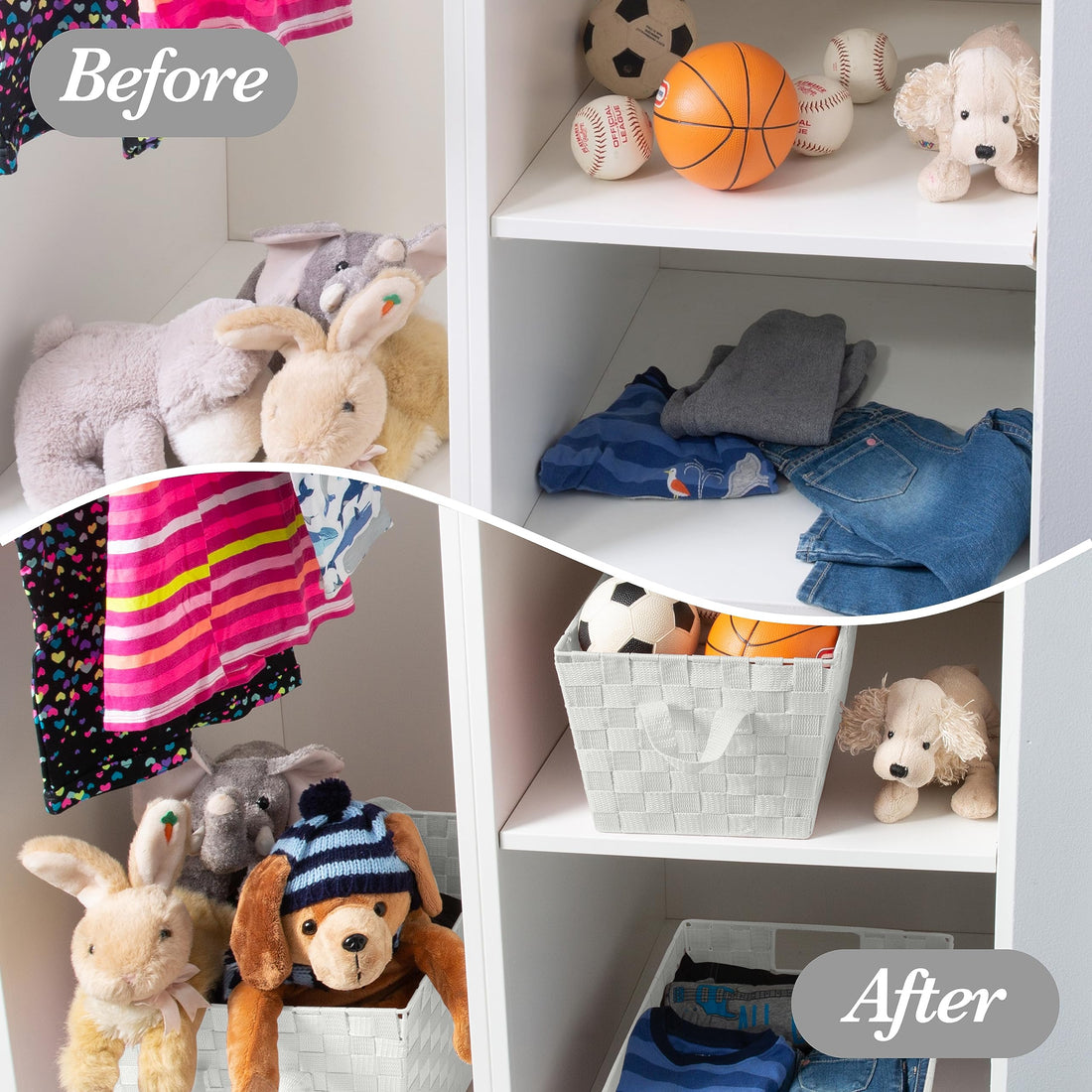 Simplify Large Shelf Woven Strap Tote | Decorative Storage Basket | Built in Handles | Organization | Closet | Bedroom | Bathroom | Nursery | Accessories | Toys | Gifts | 1 Pack | Heather Grey