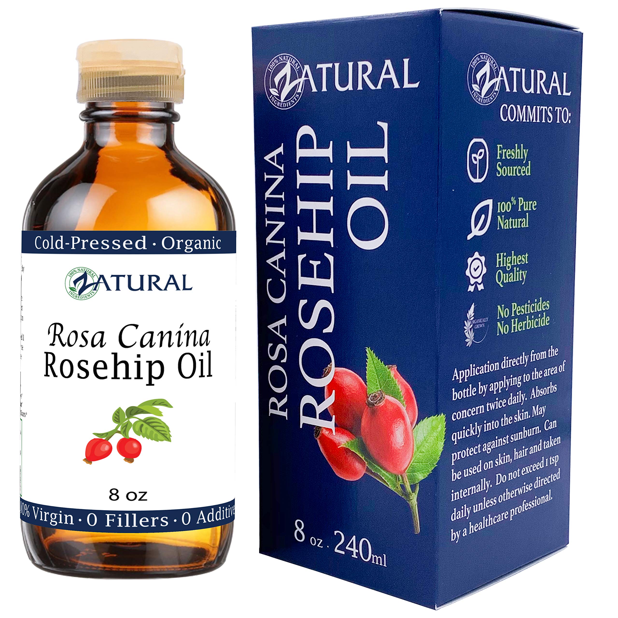 Zatural 8 Oz: Rosa Canina - Organic Rosehip Oil For Face, Nails, Hair And Skin - Cold Pressed Rose Hip Oil (8 Oz)
