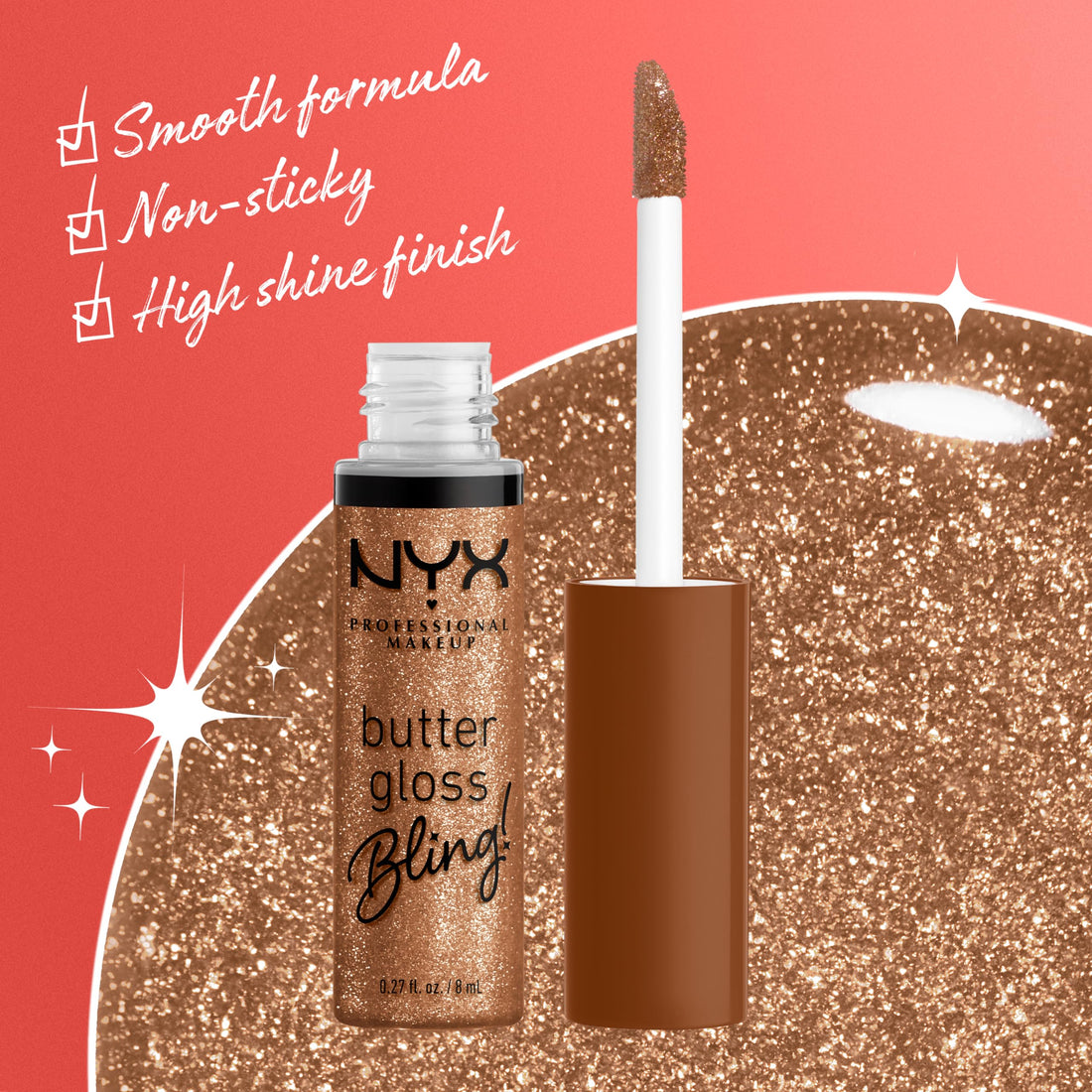 NYX PROFESSIONAL MAKEUP Butter Gloss Bling Lip Gloss, Non Sticky and Shiny Vegan Lip Makeup - Shimmer Down