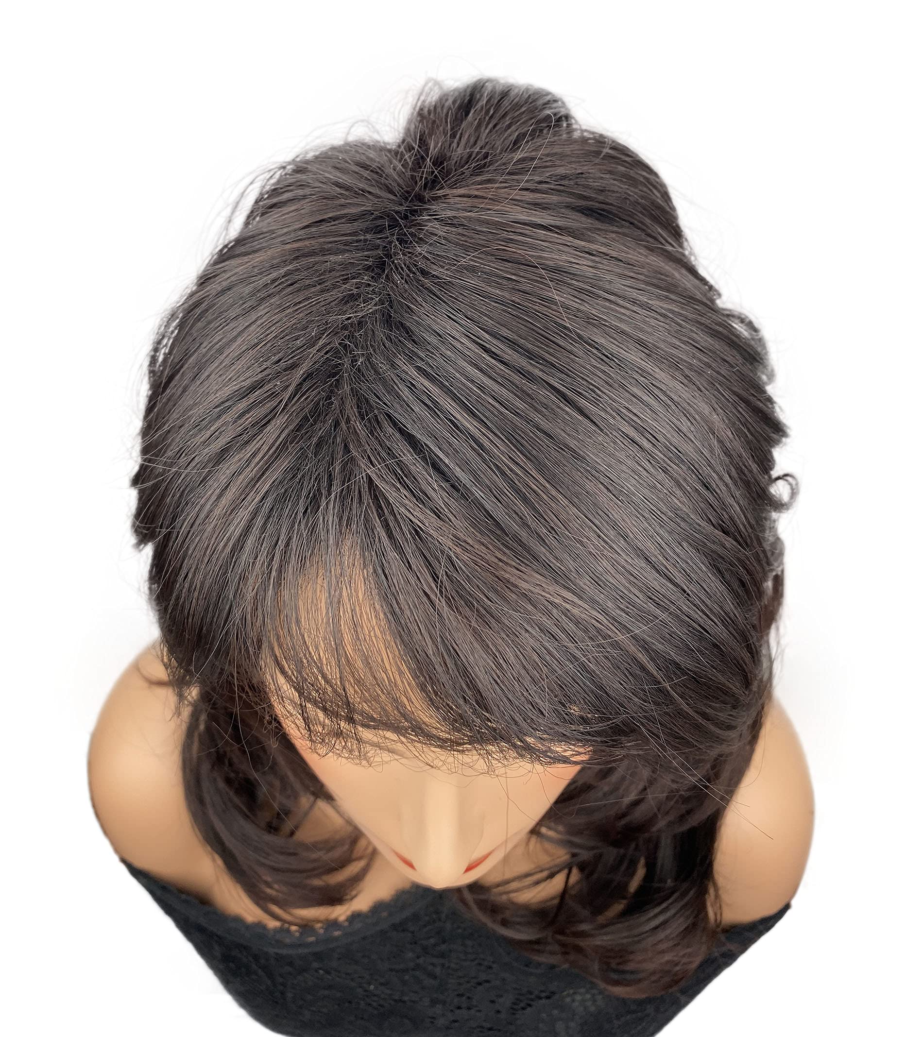 #2-33 Brown: Wiginway Fashion Medium Body Wavy Synthetic Wig for Women Air Bangs Natural Looking Paula Young Wigs 14 Inch