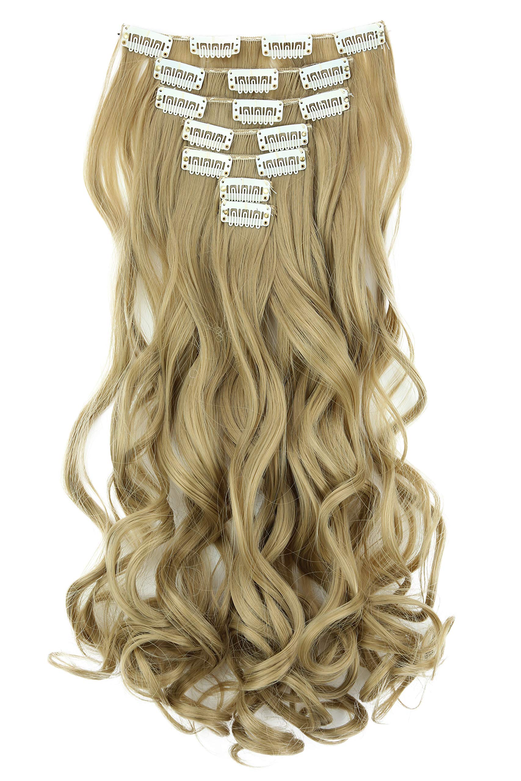 24 (60cm) blonde #24 CES6-1 : PRETTYSHOP XXL Set 8 pcs 24 Clip In Hair Extensions Full Head Hairpiece Wavy Curled Or Straight Heat-Resisting Div. Colors (blonde sandy curled #24 CES6-1)