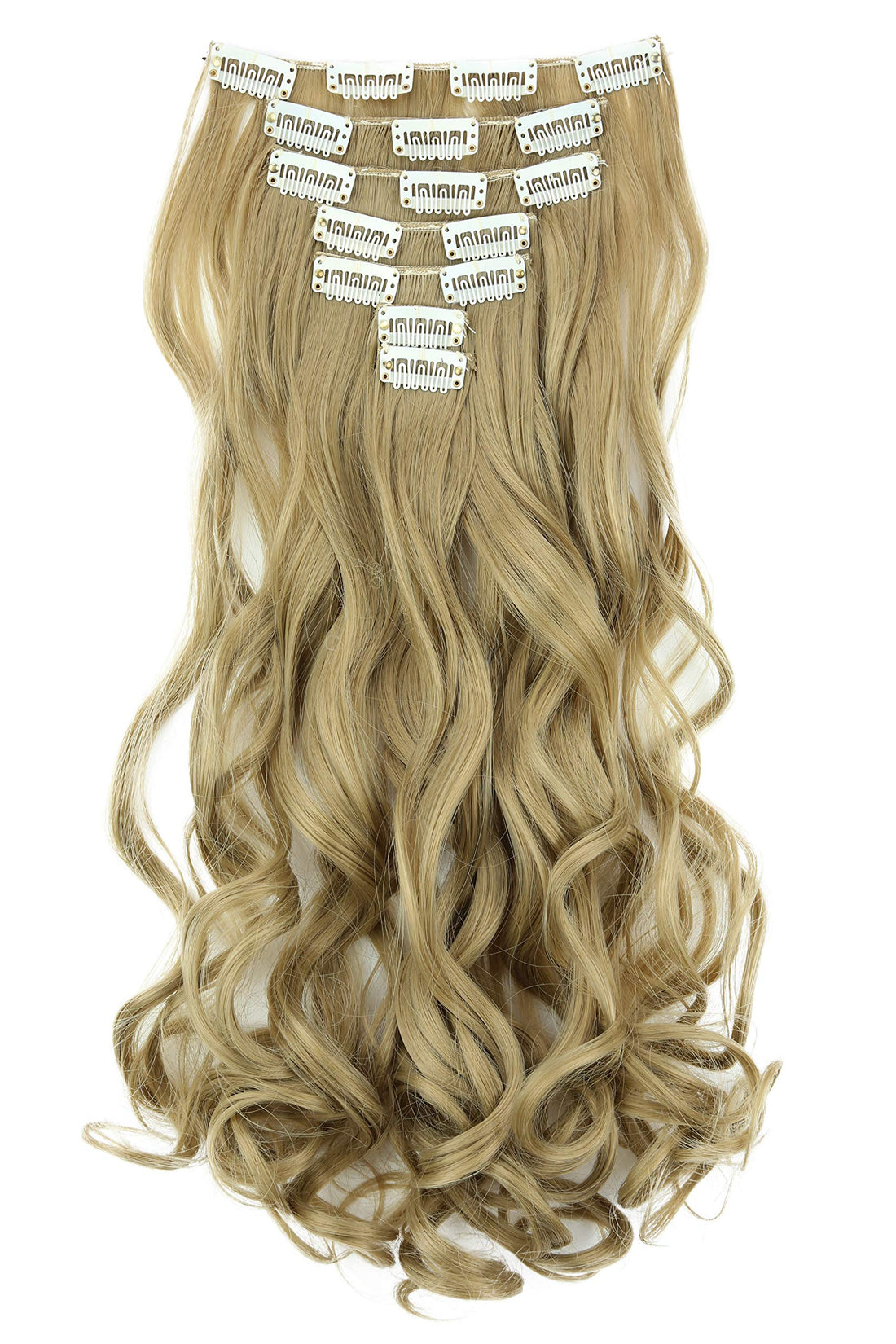 24 (60cm) blonde #24 CES6-1 : PRETTYSHOP XXL Set 8 pcs 24 Clip In Hair Extensions Full Head Hairpiece Wavy Curled Or Straight Heat-Resisting Div. Colors (blonde sandy curled #24 CES6-1)