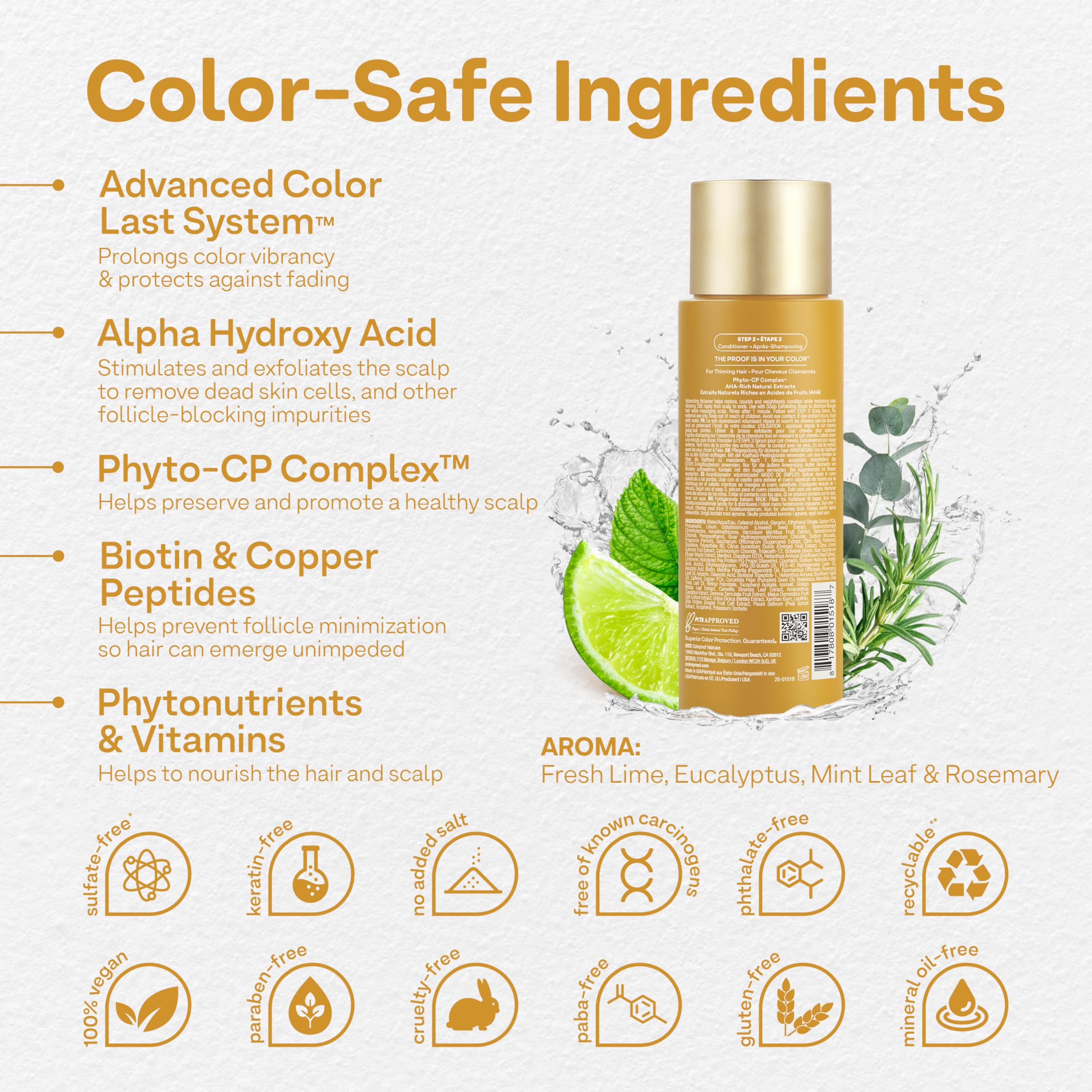 ColorProof Biorepair Thicken Conditioner 8.5 Fl. Oz., Fuller-Looking Hair Conditioner w/Fresh Lime, Eucalyptus, Mint Leaf & Rosemary Scent, Hair Growth-Supporting Conditioner