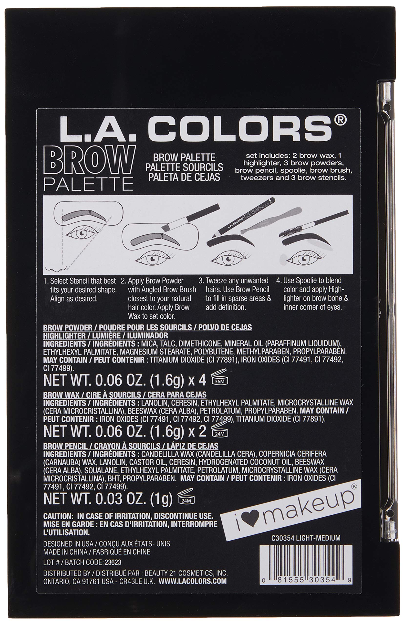 L.A. Colors I Heart Makeup Brow Palette, Light to Medium, 0.26 Ounce