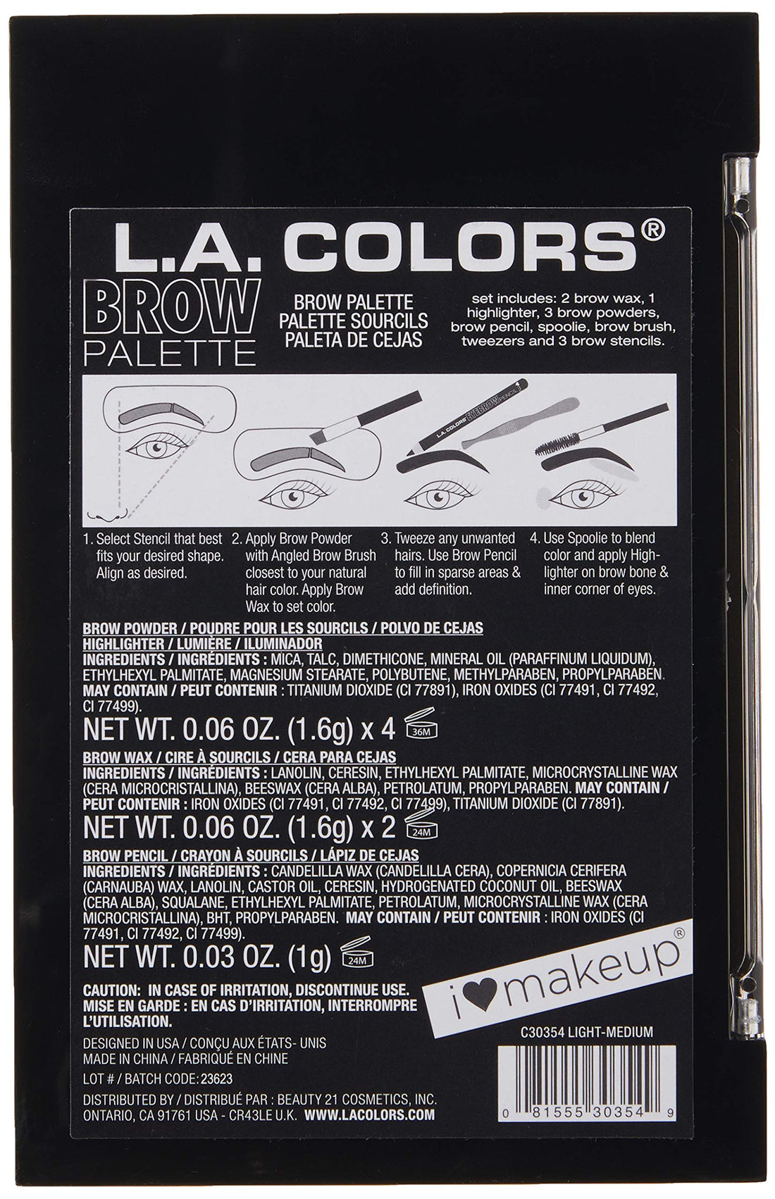 L.A. Colors I Heart Makeup Brow Palette, Light to Medium, 0.26 Ounce
