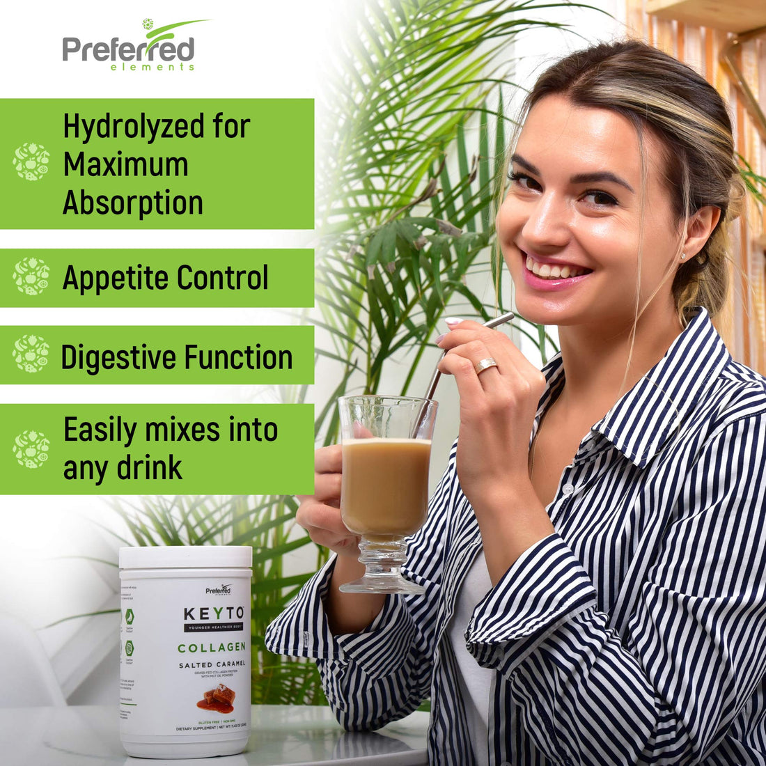 Keto Collagen Protein Powder with MCT Oil – Keto and Paleo Friendly Pure Grass Fed Pasture Raised Hydrolyzed Collagen Peptides KEYTO Salted Caramel Flavor